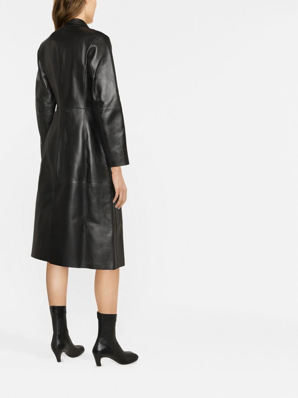single-breasted leather coat - 3