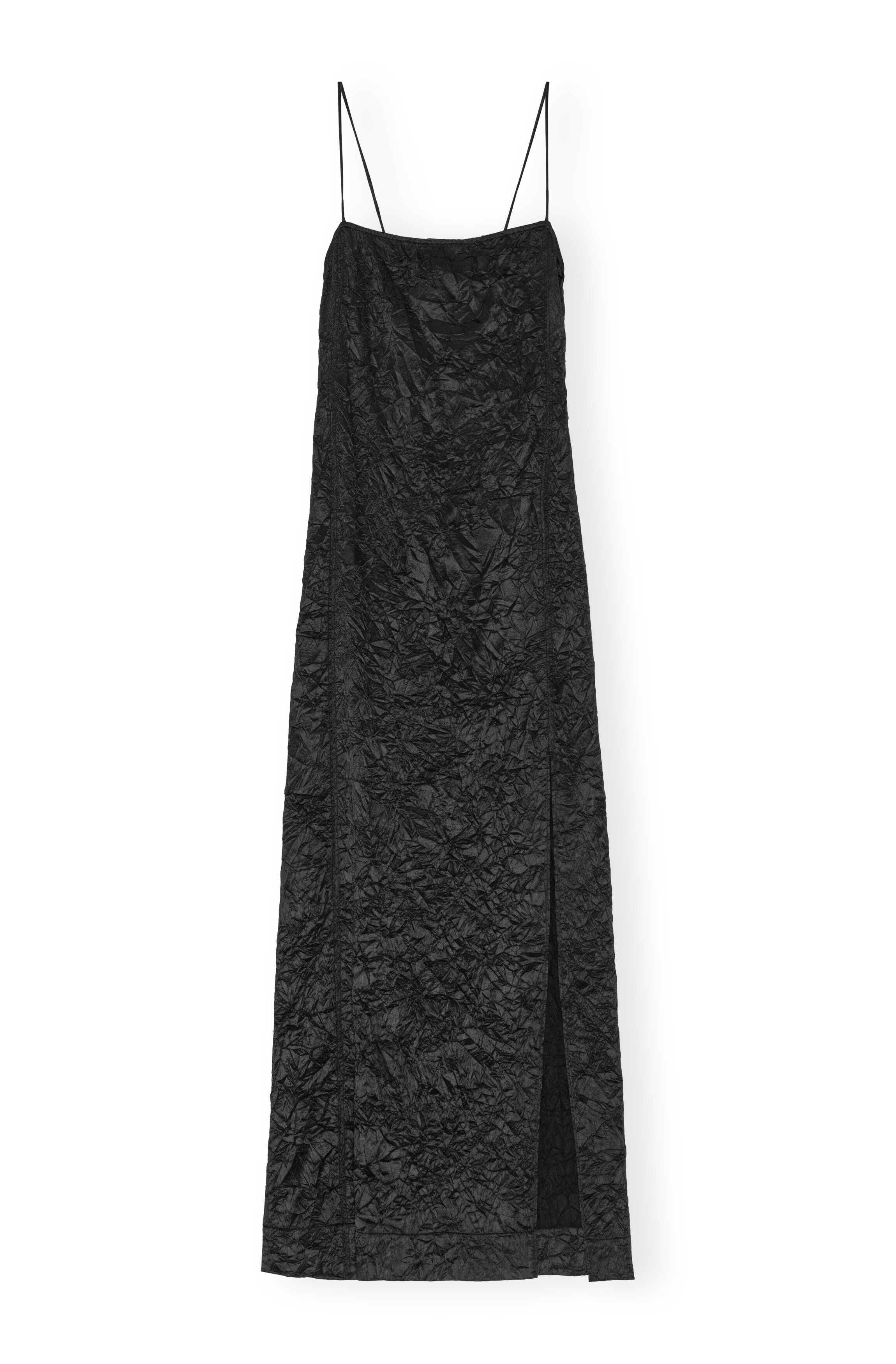 BLACK CRINKLED SATIN MIDI SLIP DRESS - 6