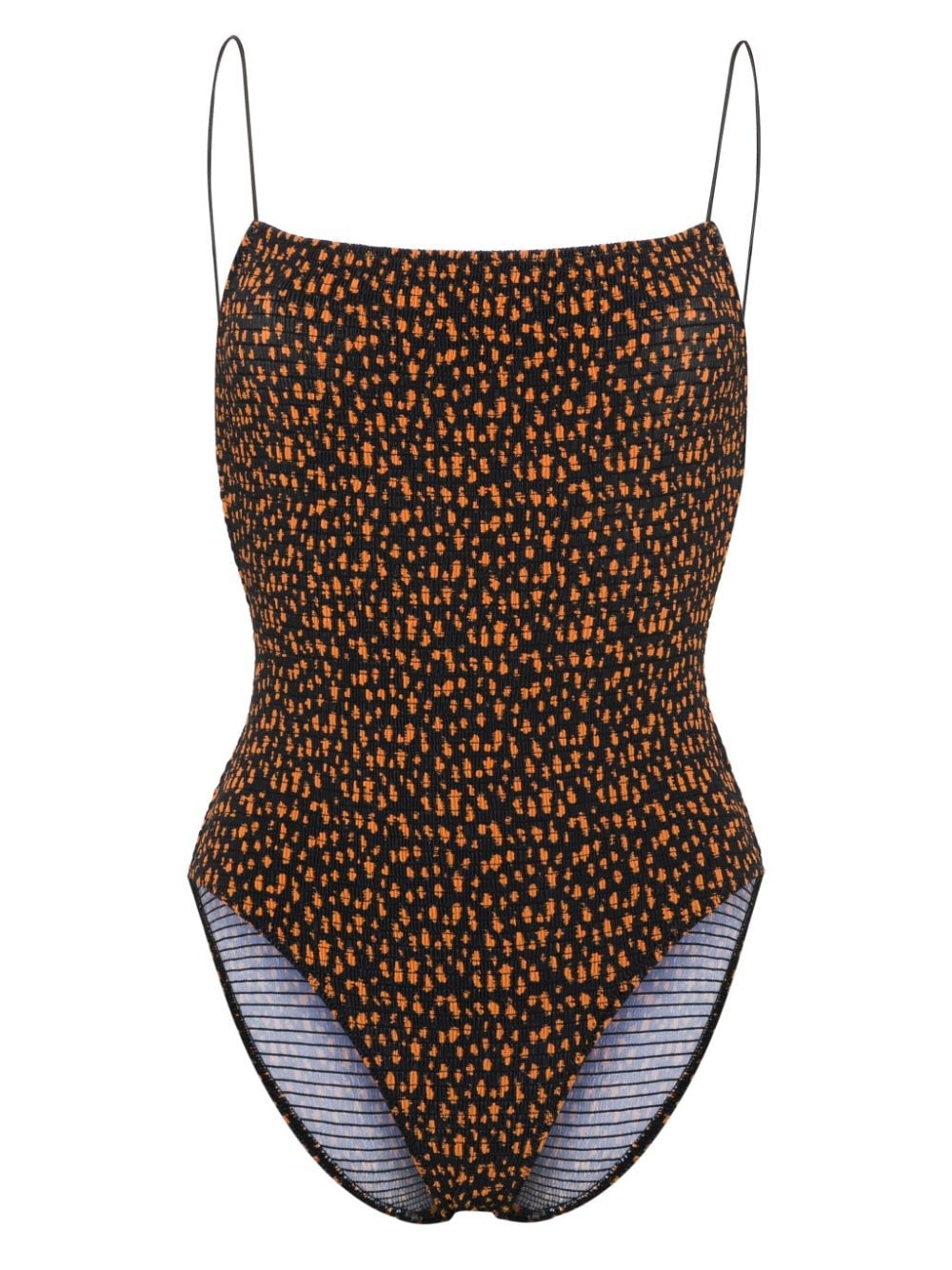 abstract-print shirred swimsuit - 1