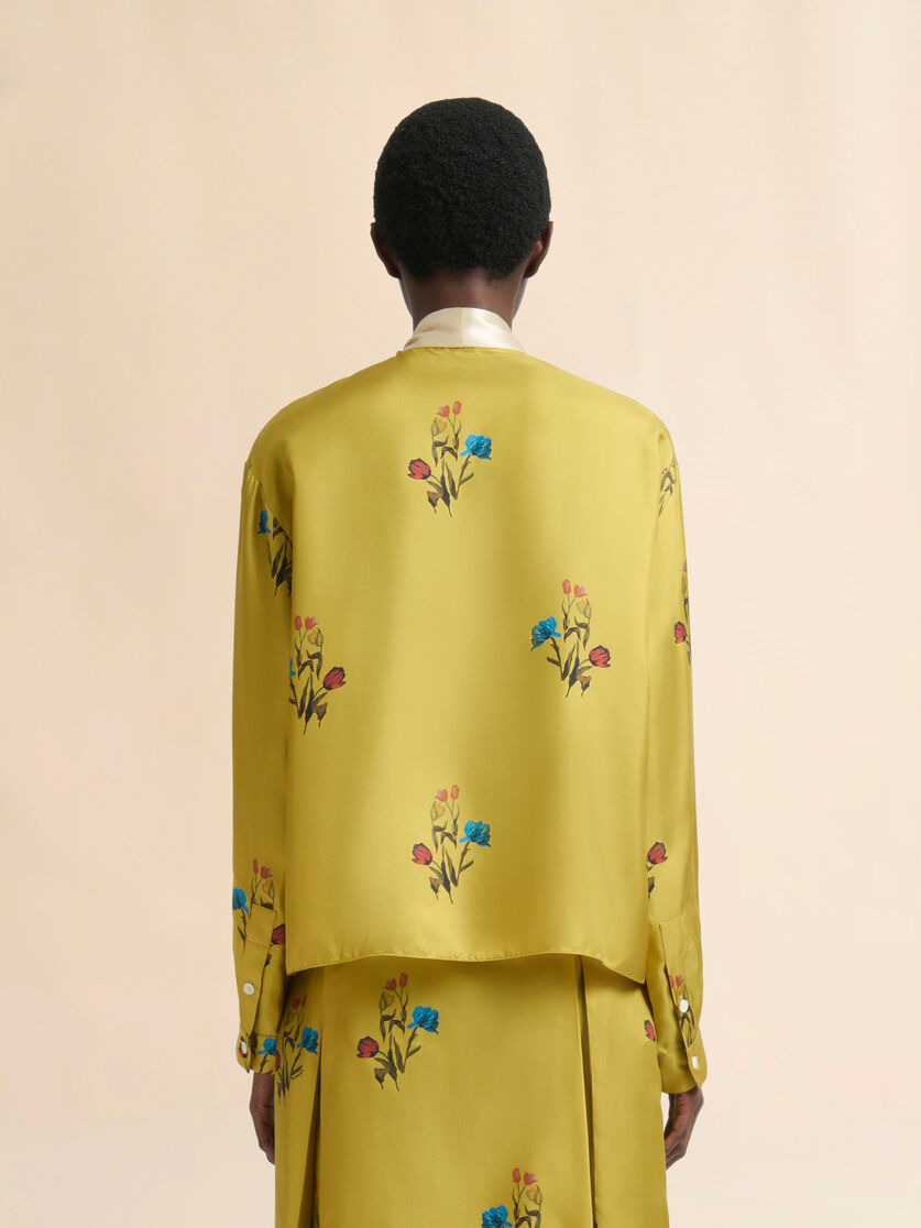 YELLOW SILK TWILL SHIRT WITH TULIP PRINT - 3
