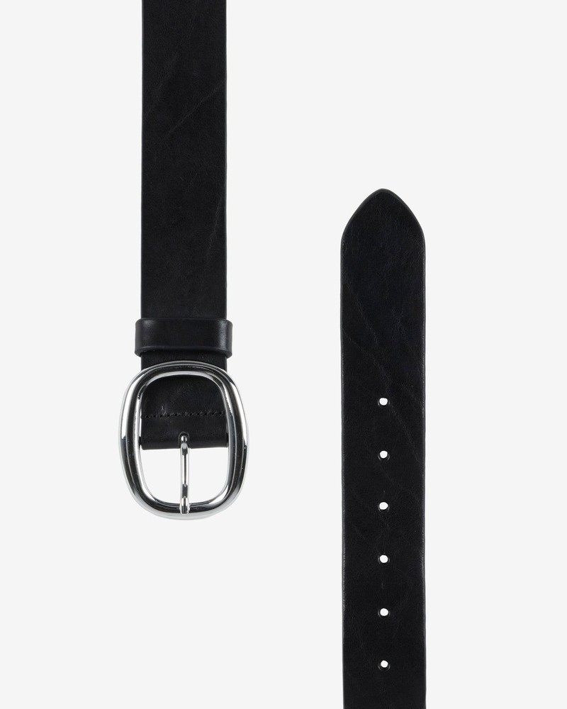 Oval Buckle Italian Leather Belt in Black 3