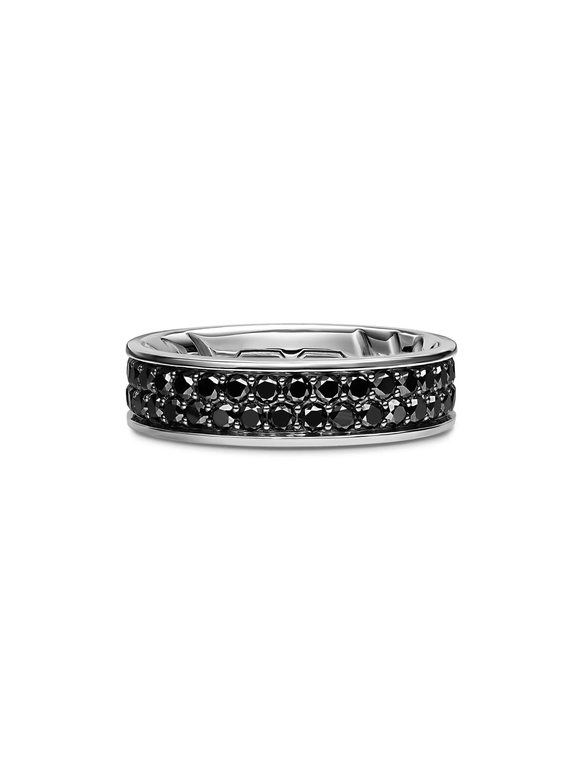 Men's Streamline Band Ring in Sterling Silver - Black Diamond - 1