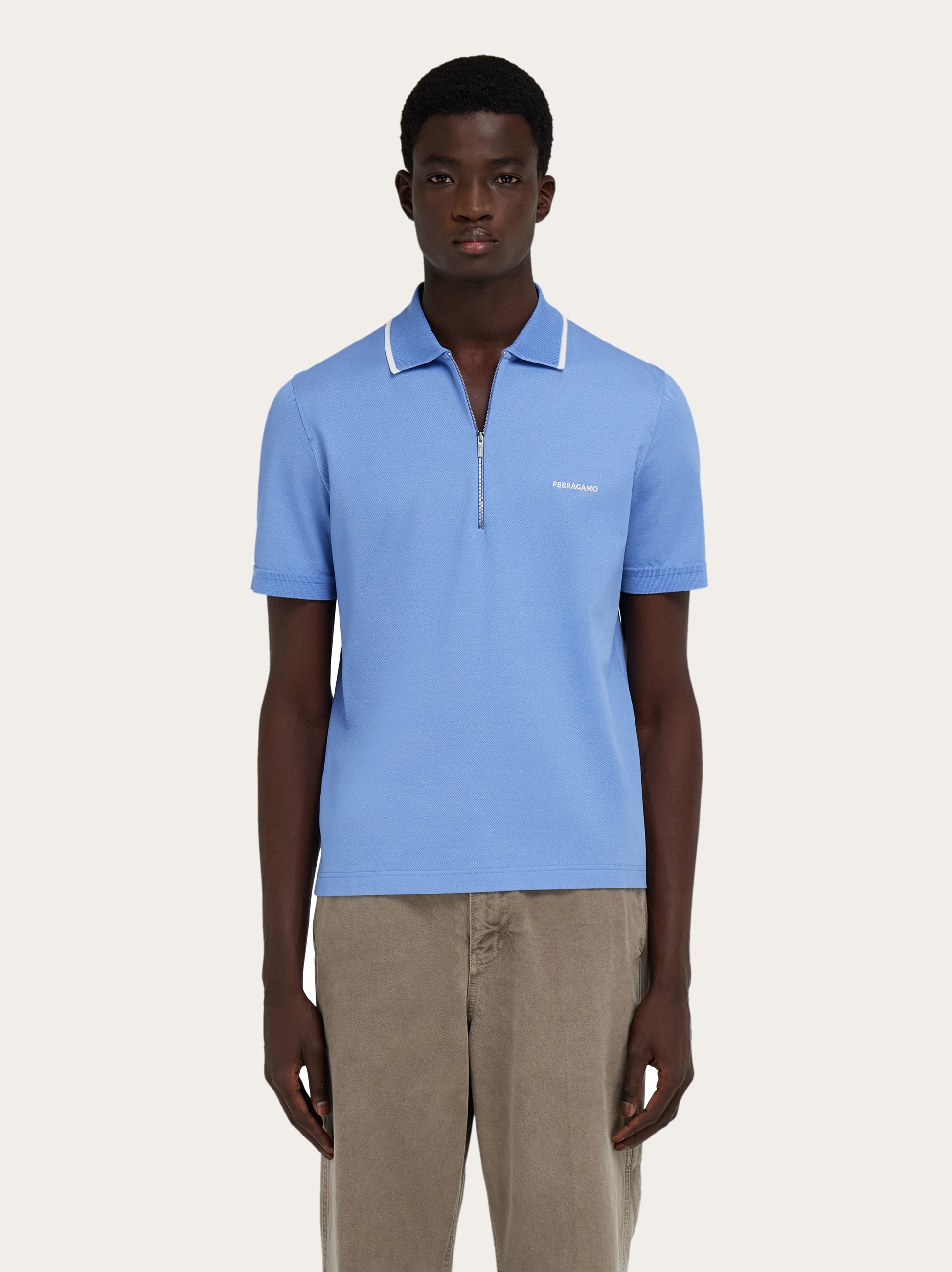 Cotton polo shirt with zip closure - 2
