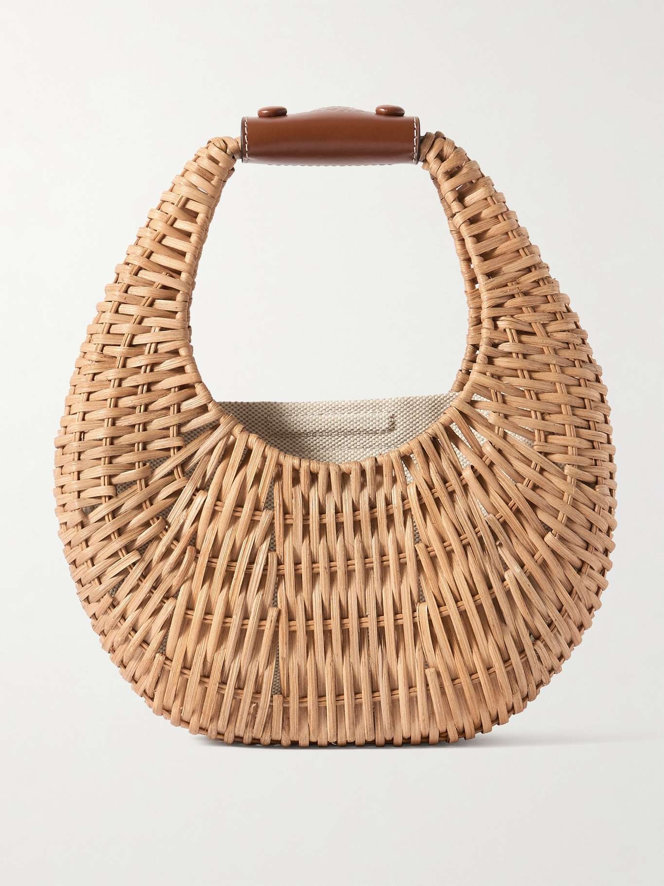 Mini Moon leather-embellished raffia shoulder bag - 1