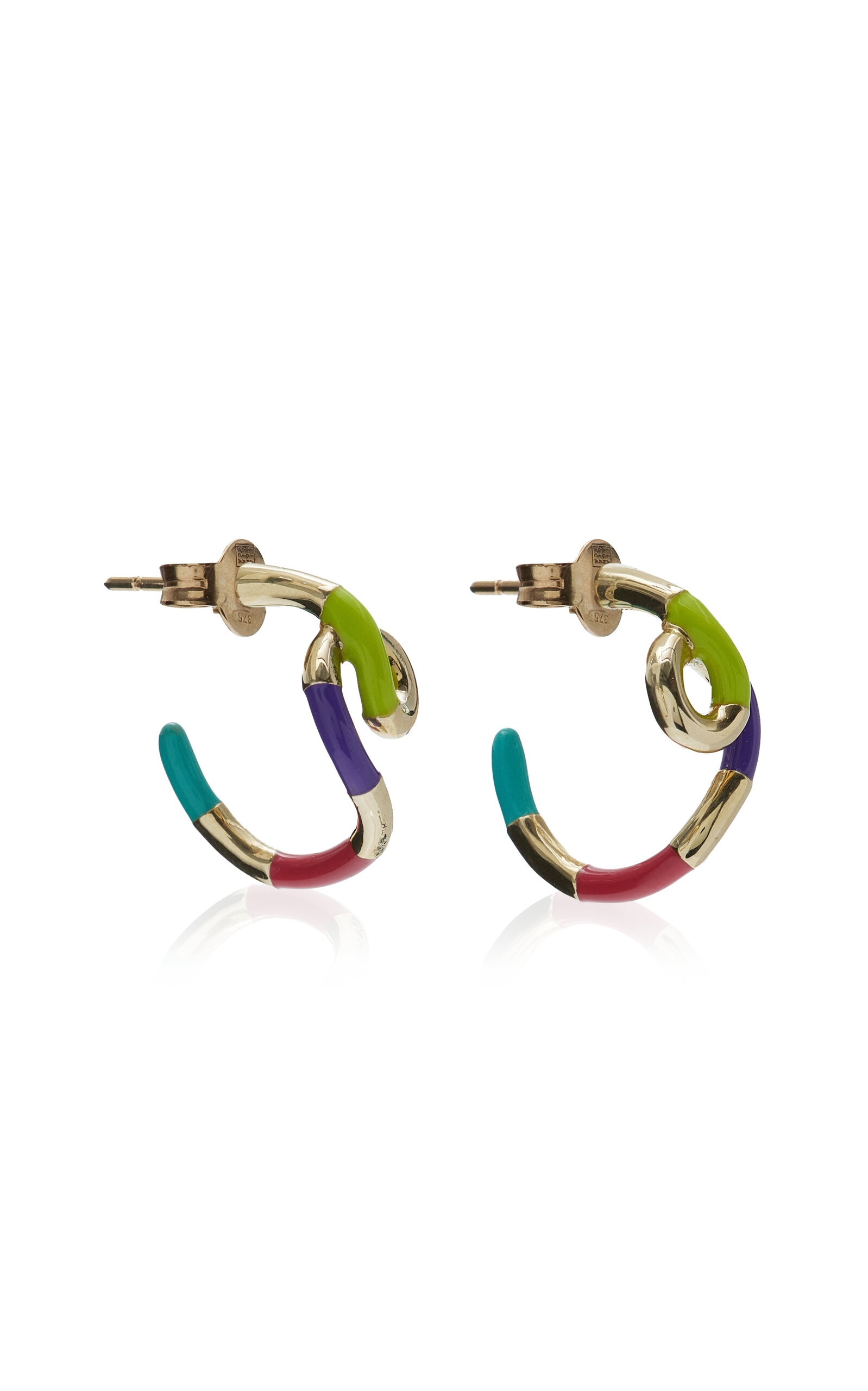 WOW Mini Enameled 9K Yellow Gold Earrings multi - 3