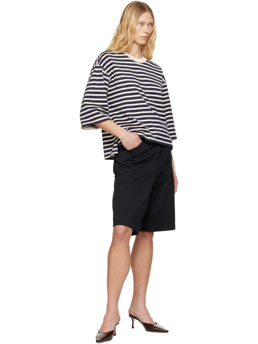 Navy & Off-White Loose Striped T-shirt - 4