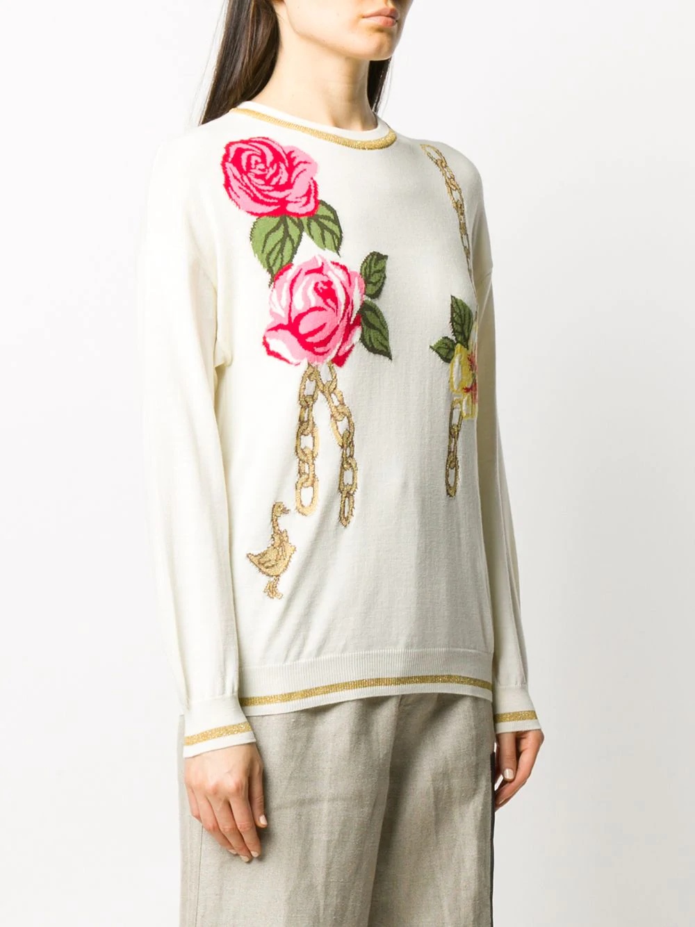 floral crew-neck jumper - 3