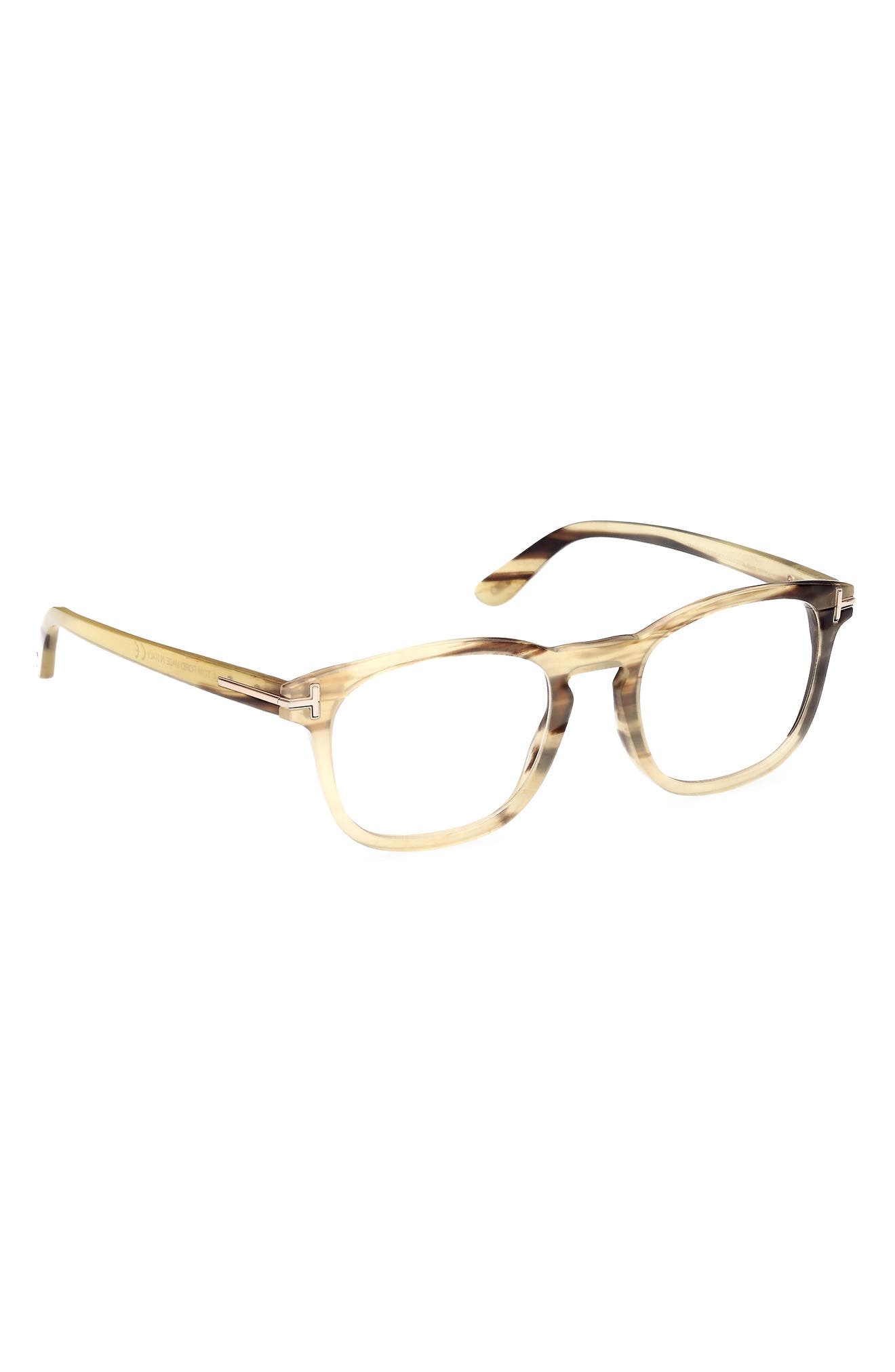 TOM FORD 50mm Square Optical Glasses in Light Brown Striped /T Logo at Nordstrom - 2
