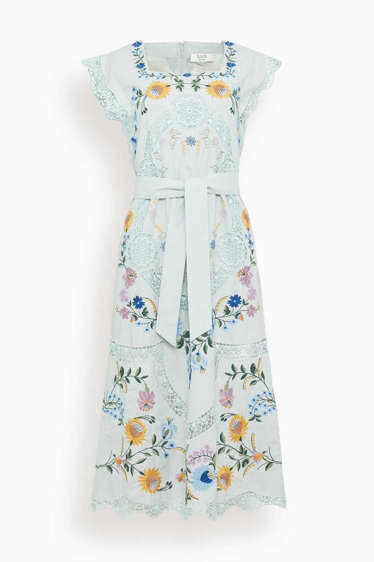 Celia Embroidery Tank Midi Dress in Sky - 1