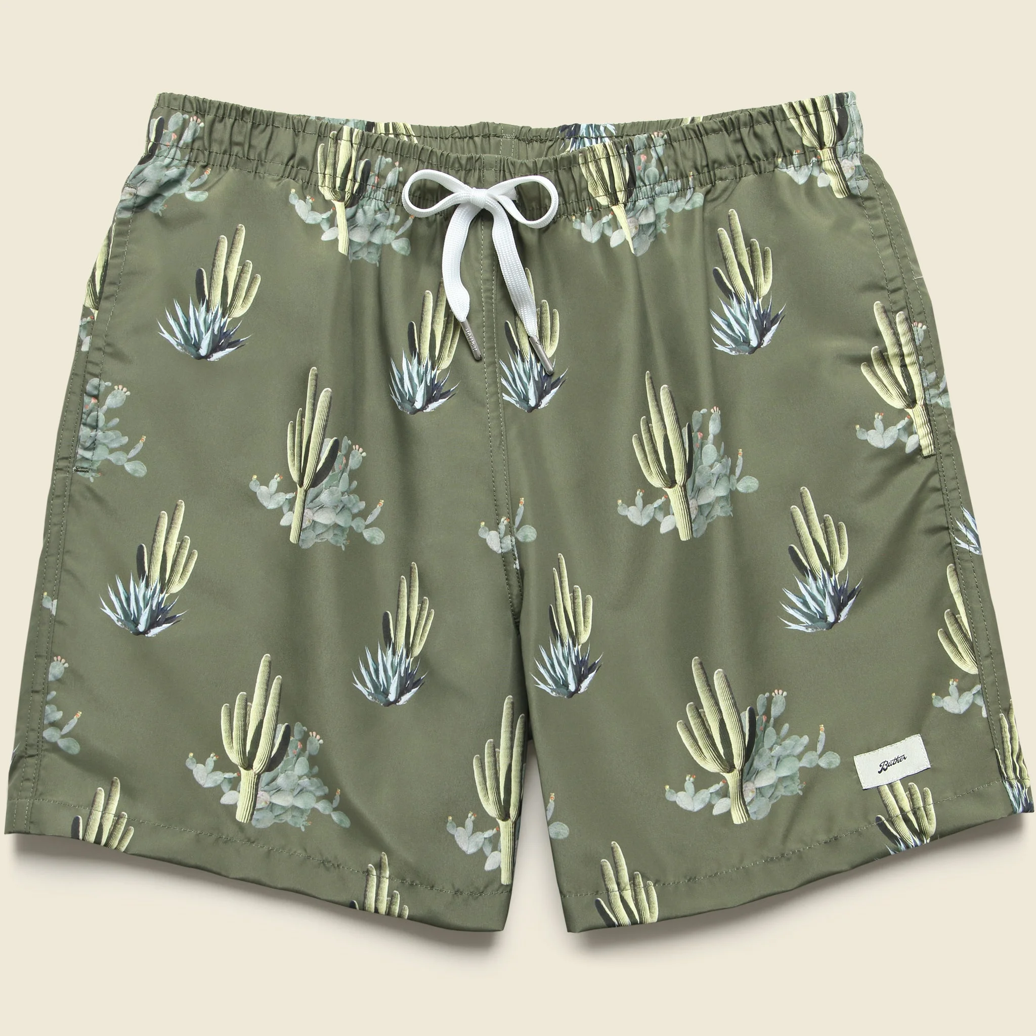 5.5" Cactus Print Swim Trunks - Dark Green - 1