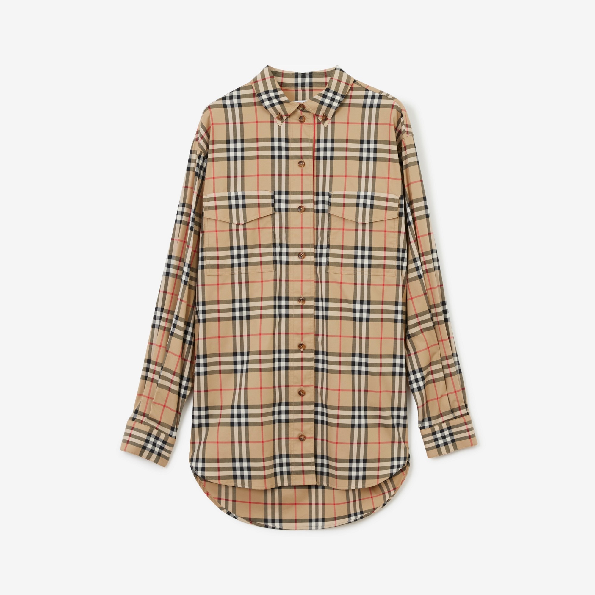 Vintage Check Stretch Cotton Oversized Shirt - 1