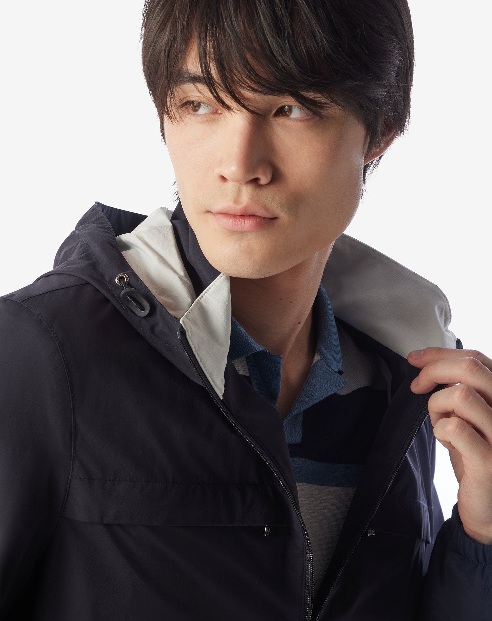 Navy blue stretch technical fabric jacket - 4
