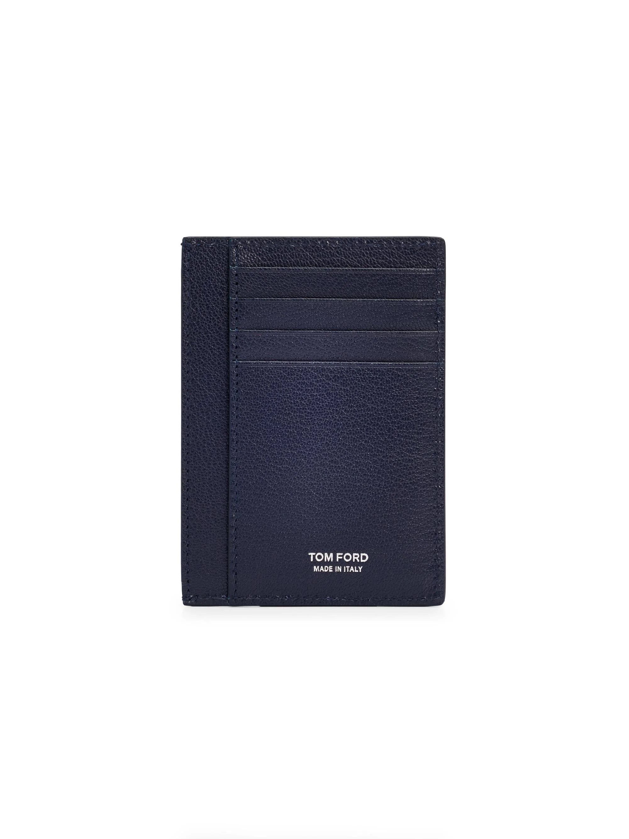 Men's Elongated T Line Leather Card Case - Navy - 1