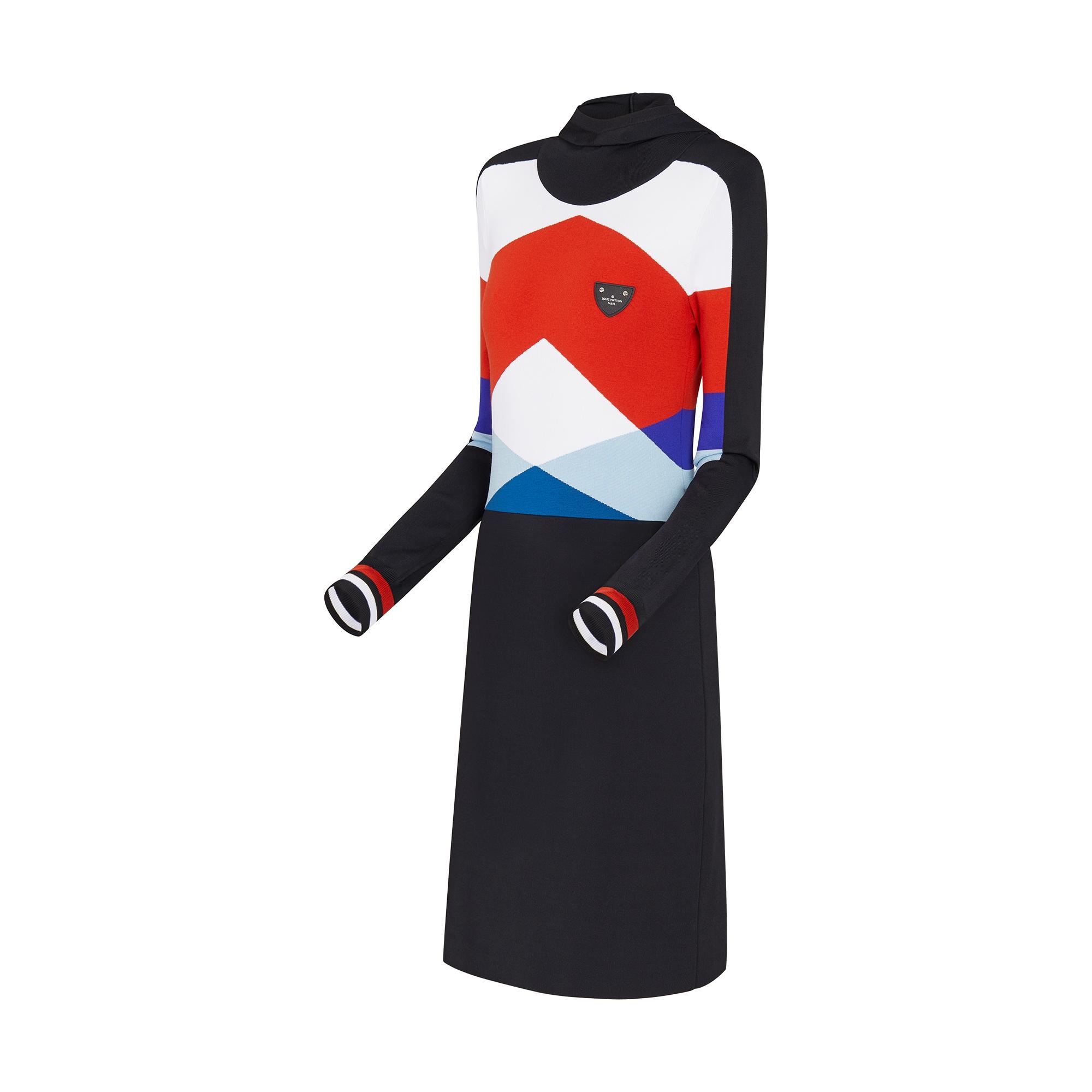 Long-sleeved Colorblock Hooded Knit Dress - 2