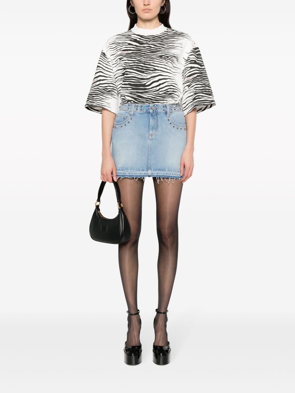 studded frayed denim miniskirt - 2