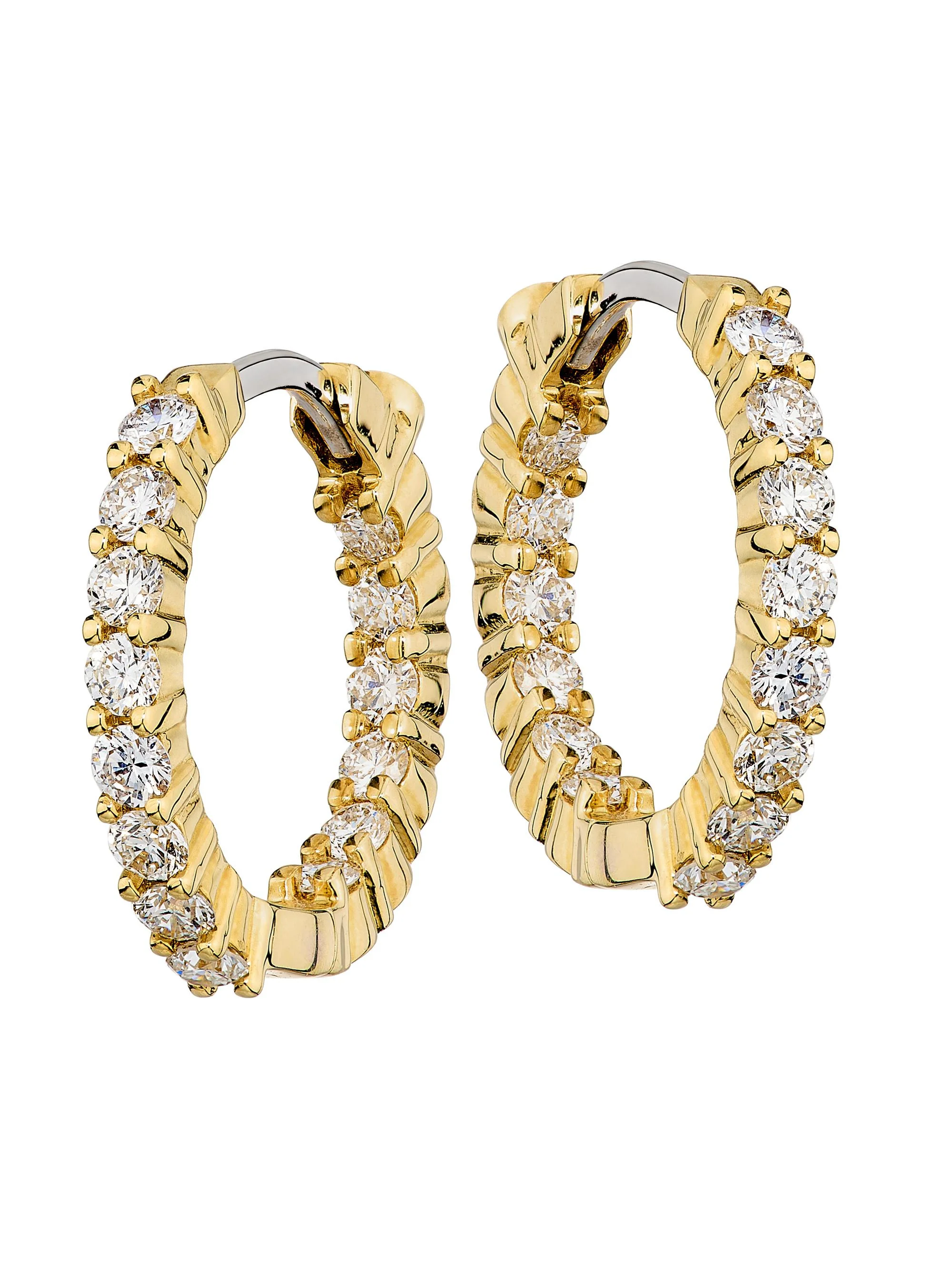 Women's 0.76 TCW Diamond & 18K White Gold Hoop Earrings/0.5" - Yellow Gold - 1
