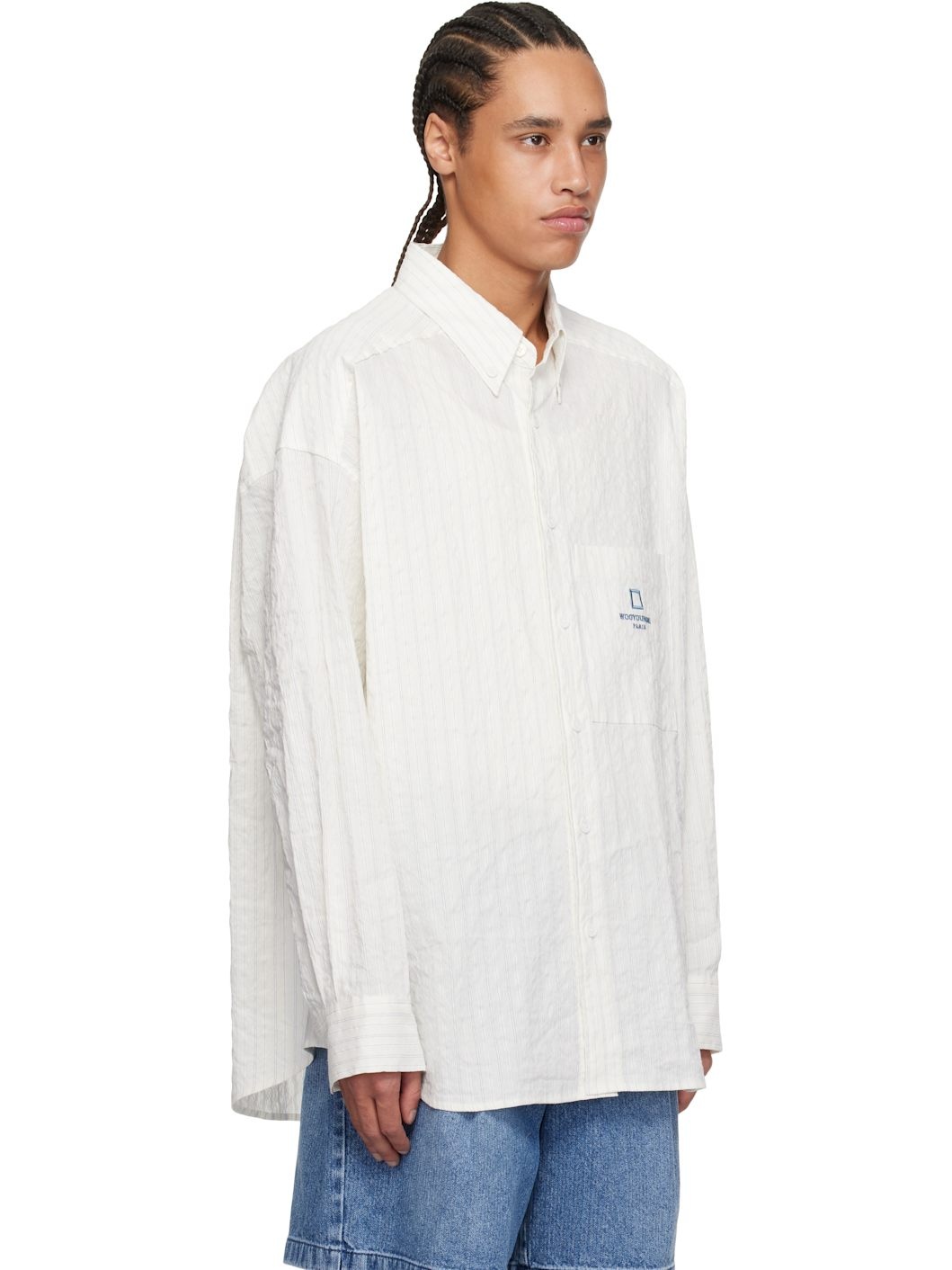 Off-White Linen Striped Shirt - 2