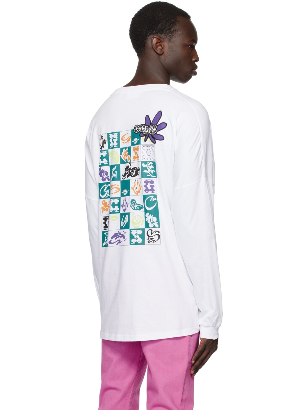 White Checkerboard Long Sleeve T-Shirt - 3