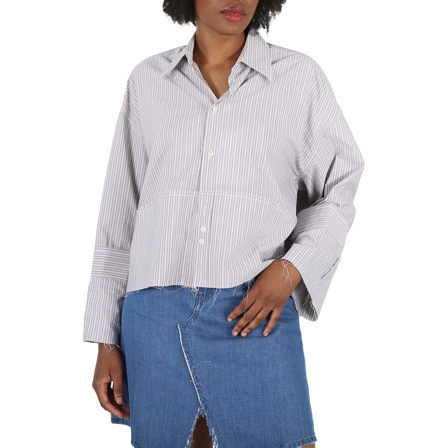 MM6 Maison Margiela Ladies Striped Cotton Cropped Shirt - 3