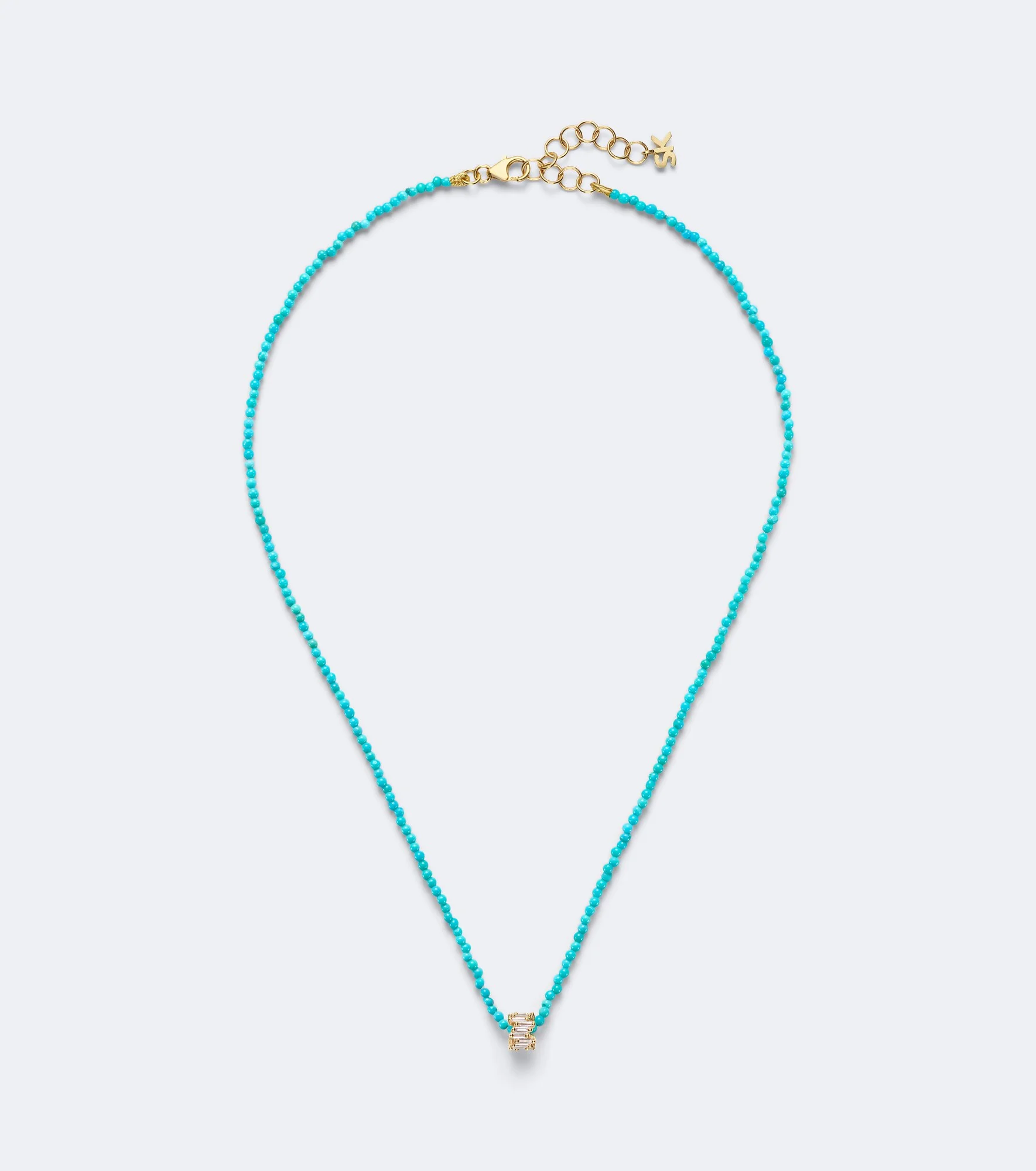 Infinite 18kt gold beaded necklace with turquoise and diamonds - 1