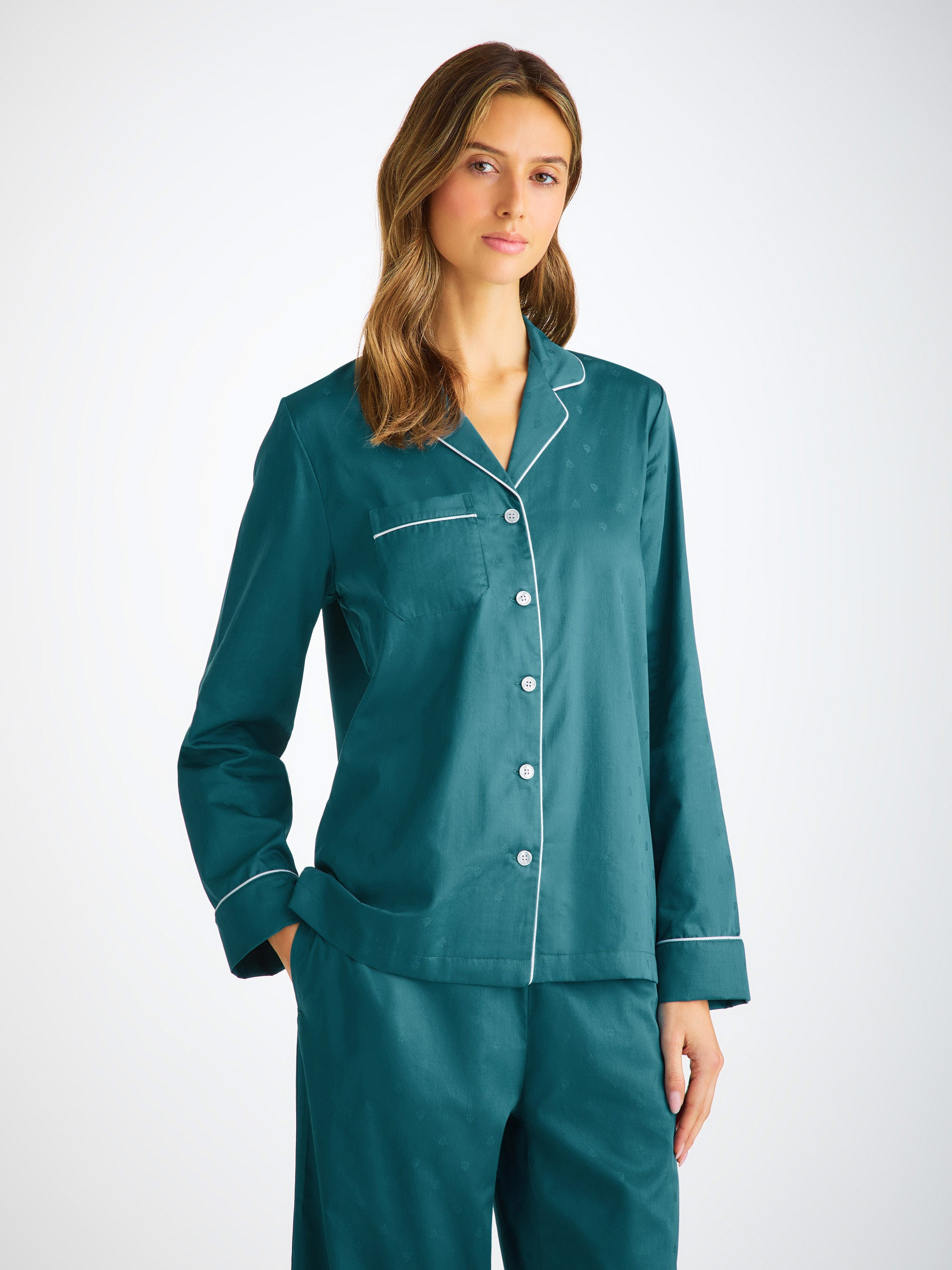 Women's Pajamas Cotton Jacquard Jungle Green Paisley Motif - 3