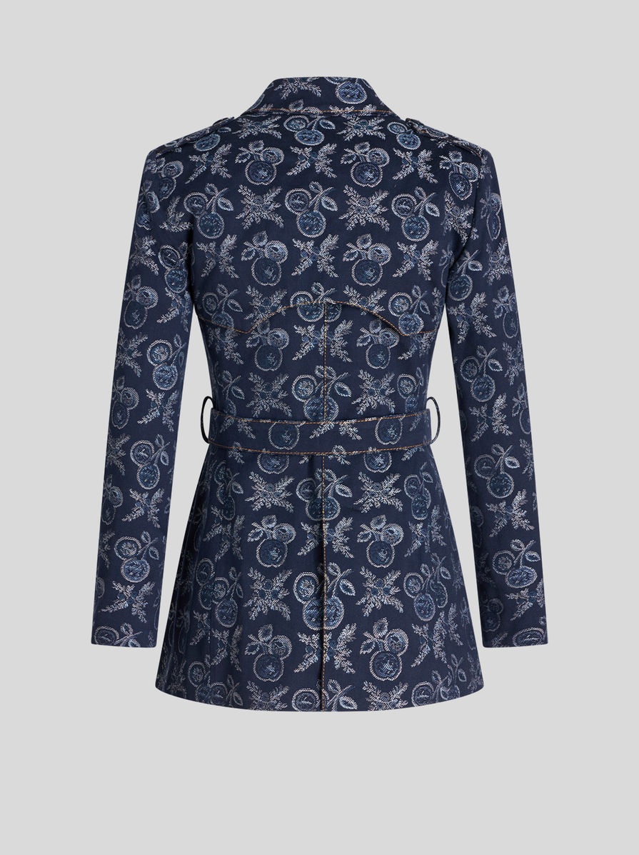 DENIM JACQUARD SHORT TRENCH COAT - 6