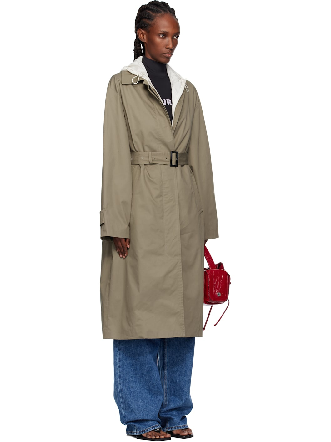 Khaki Hooded Single Trench Coat - 2