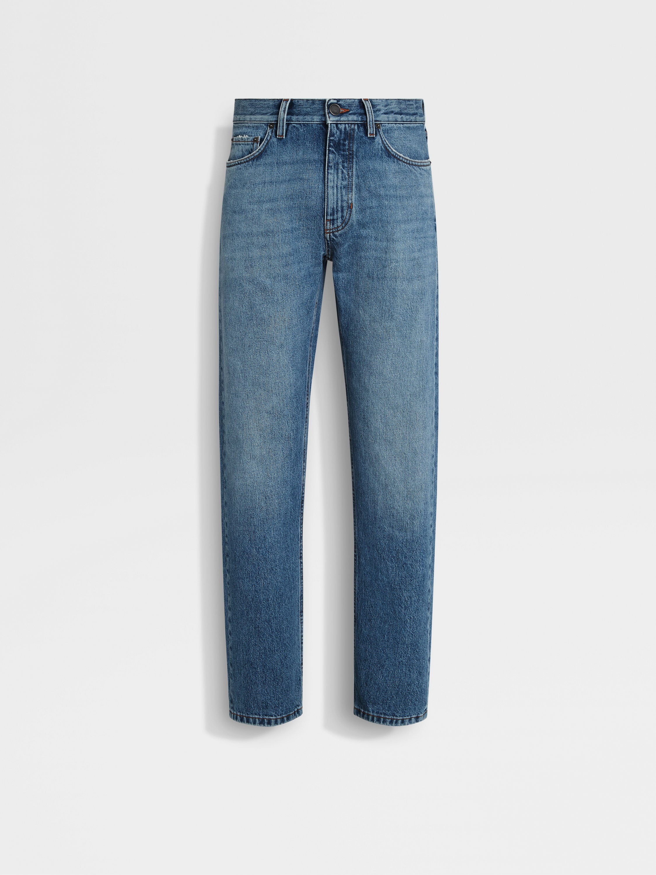 BLUE STONE-WASHED COTTON ROCCIA JEANS - 2