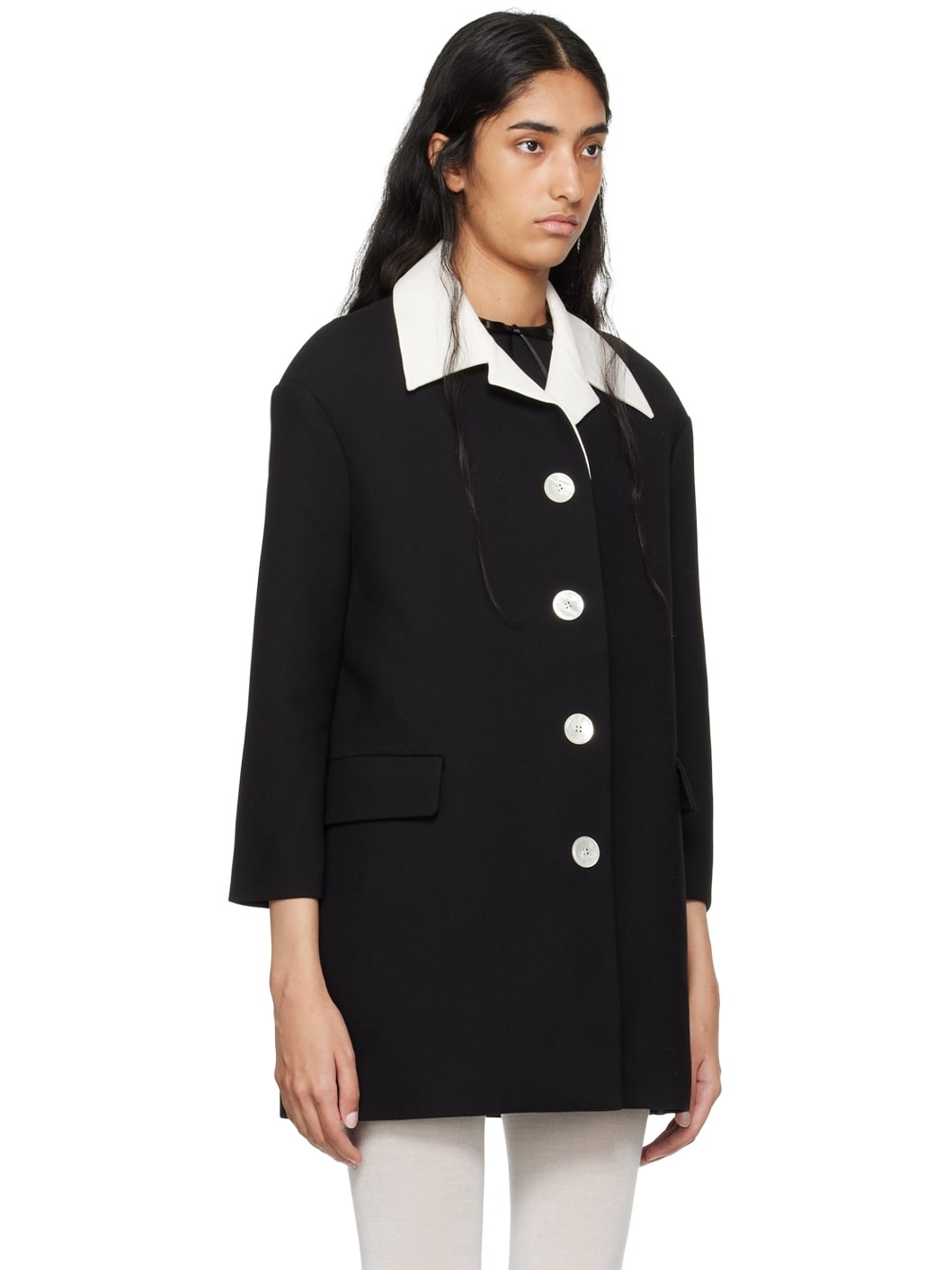Black Retro Lapel Coat - 2
