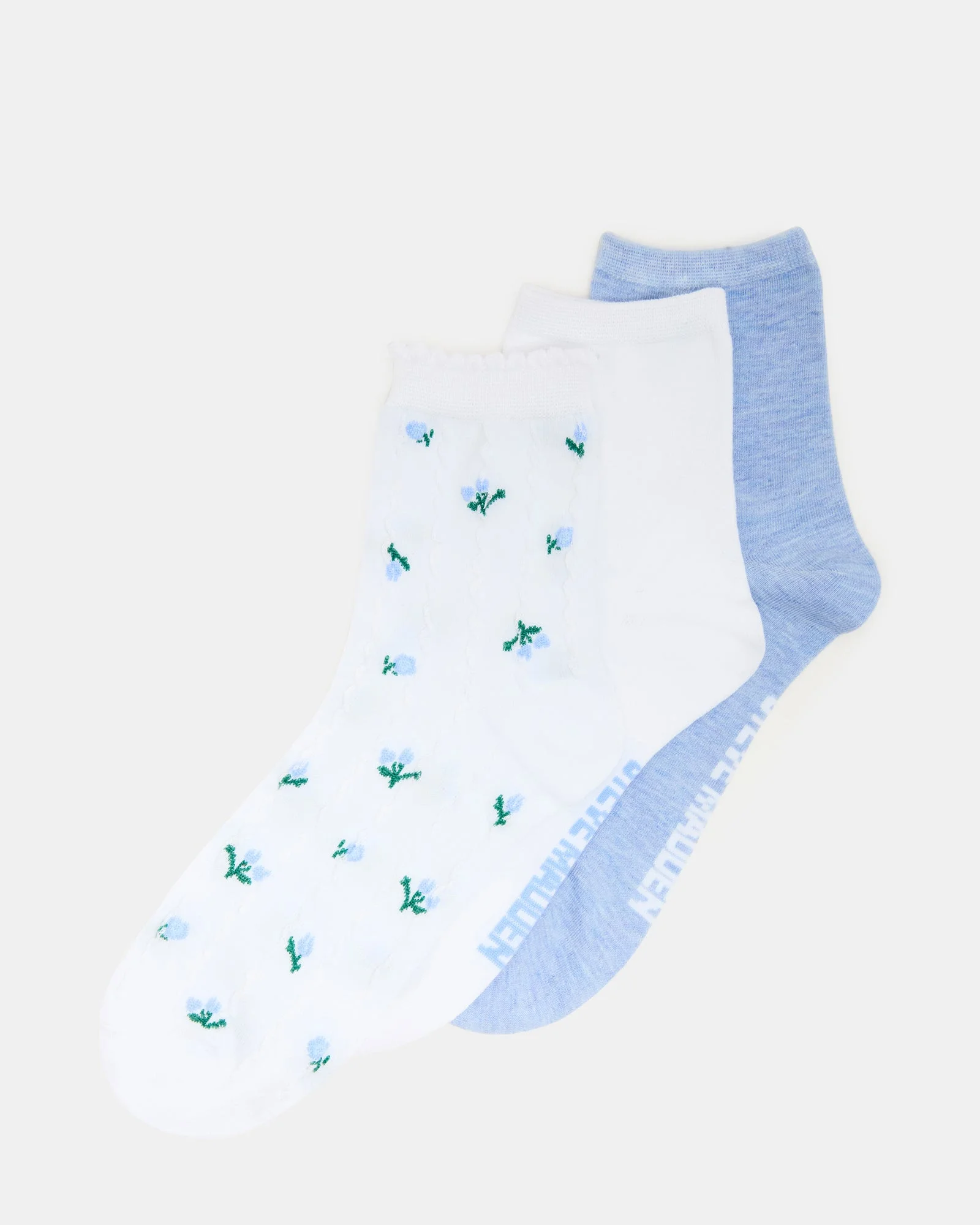 3 SPRING PACK FLOWER SOCKS WHITE MULTI - 1