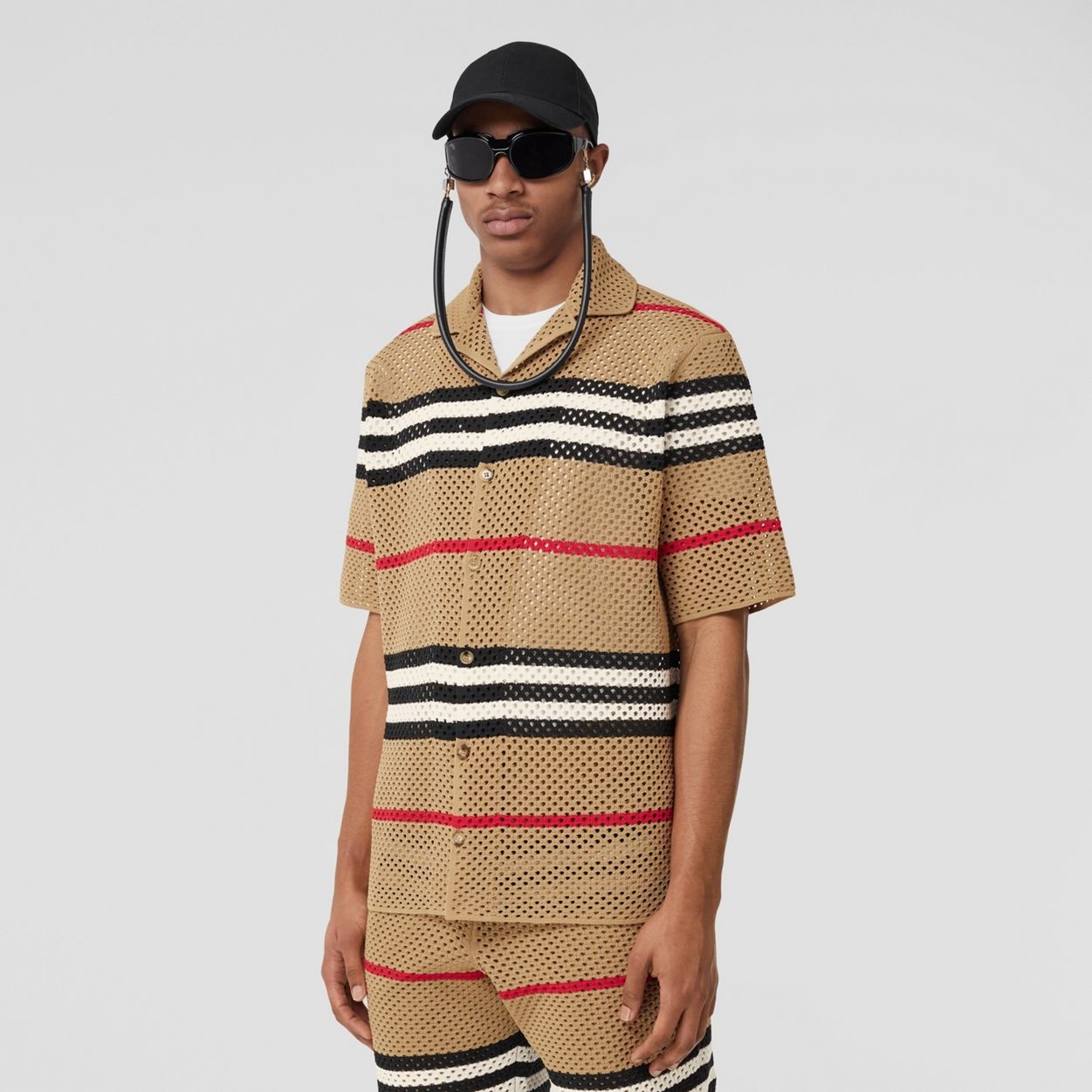 Icon Stripe Pointelle Knit Shirt - 5