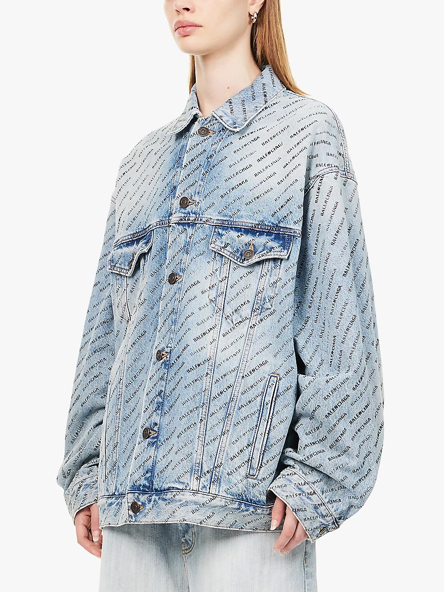 Brand-print relaxed-fit denim jacket - 3