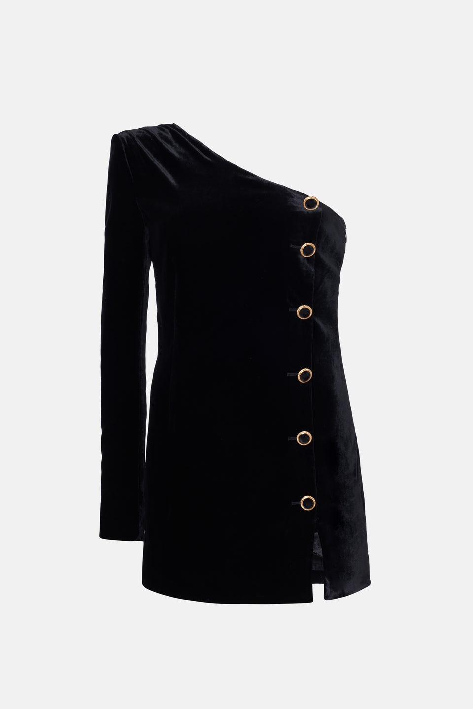VELVET ONE SLEEVE MINI DRESS WITH SIDE BUTTONS - 1