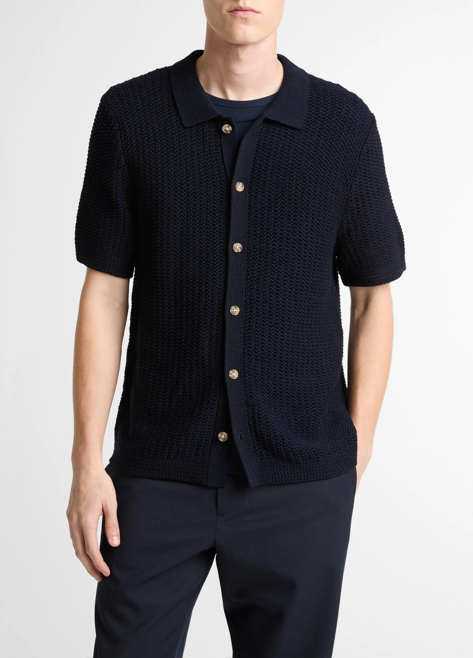 Cotton Crochet Button-Front Shirt - 1
