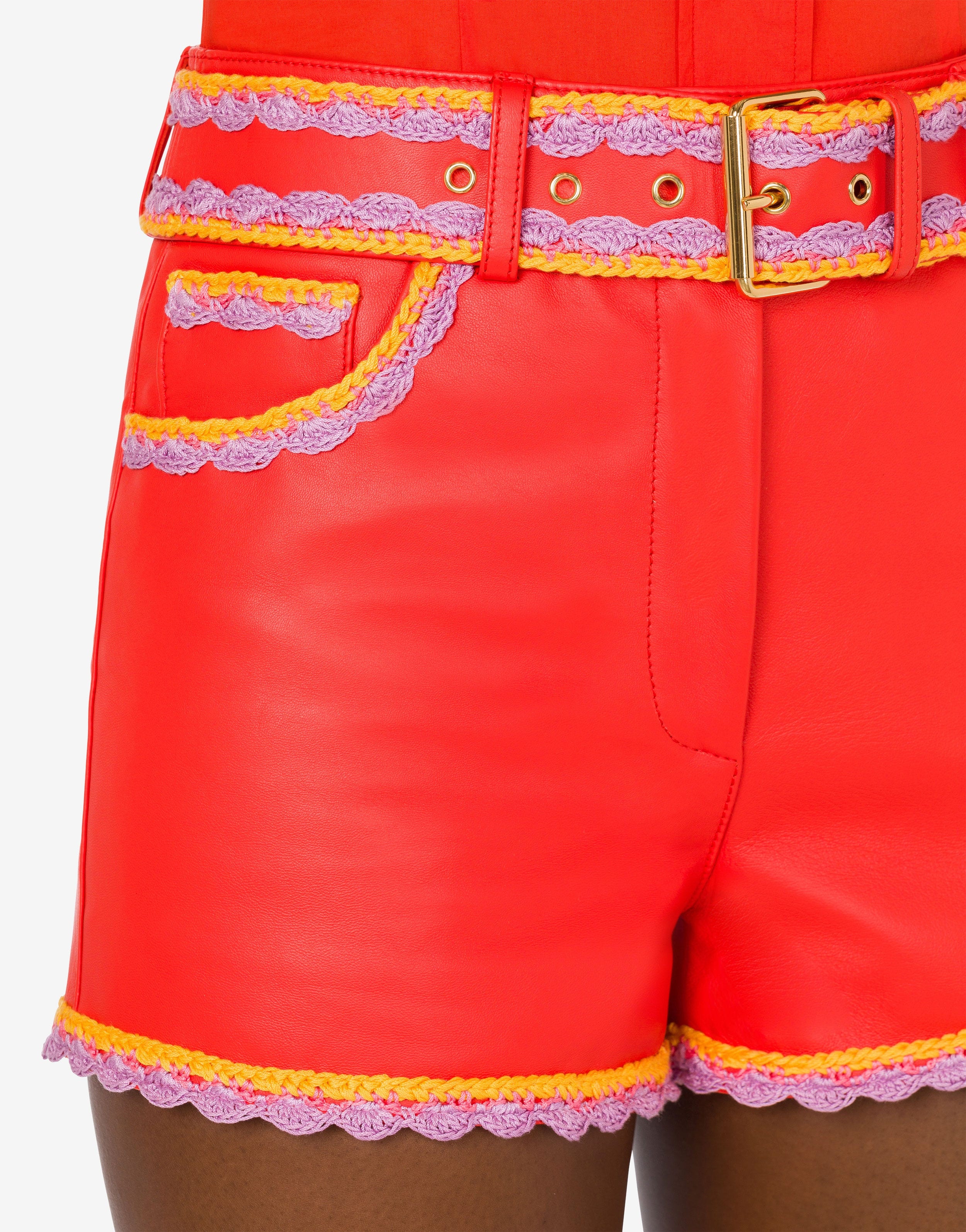 CROCHET DETAILS NAPPA LEATHER SHORTS - 4