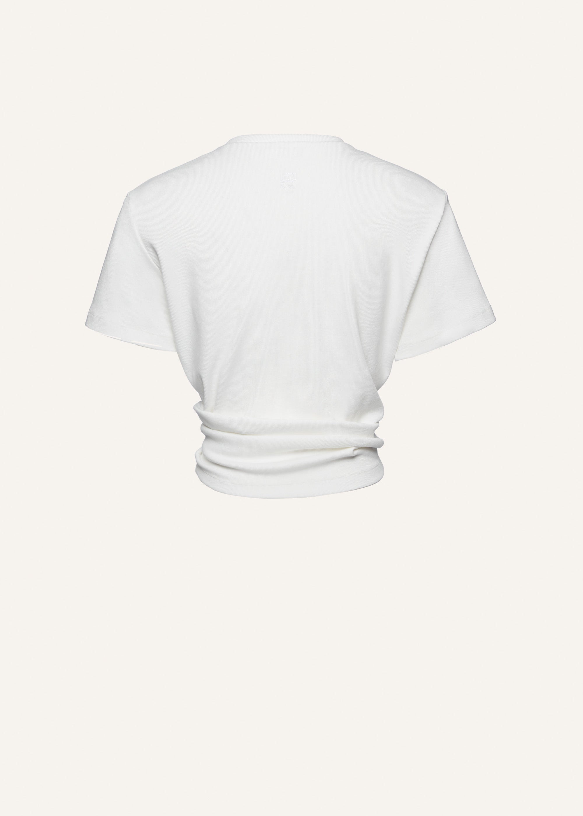 Knotted ribbed t-shirt in cream - 2