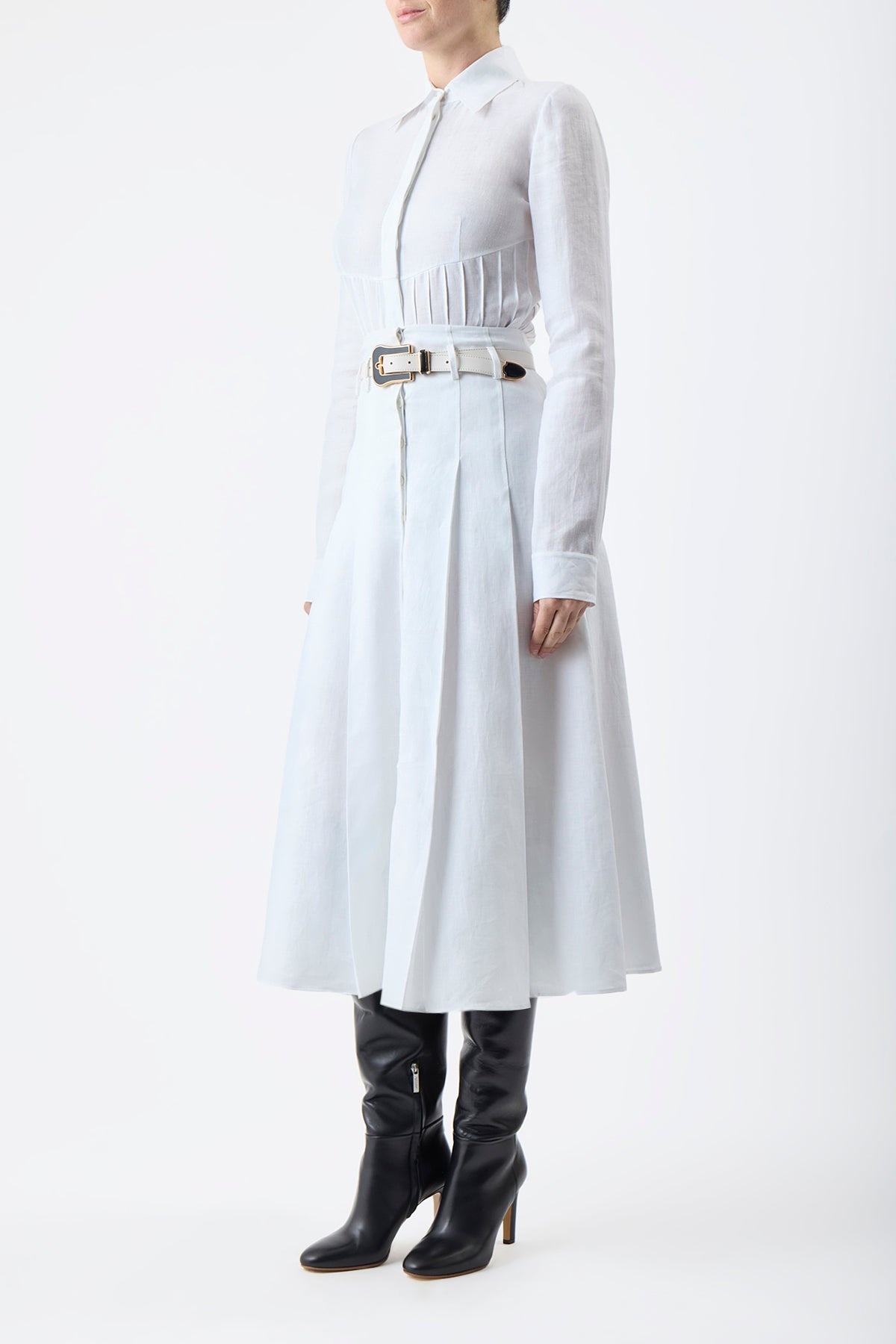 Duff Pleated Top in Aloe Linen - 4