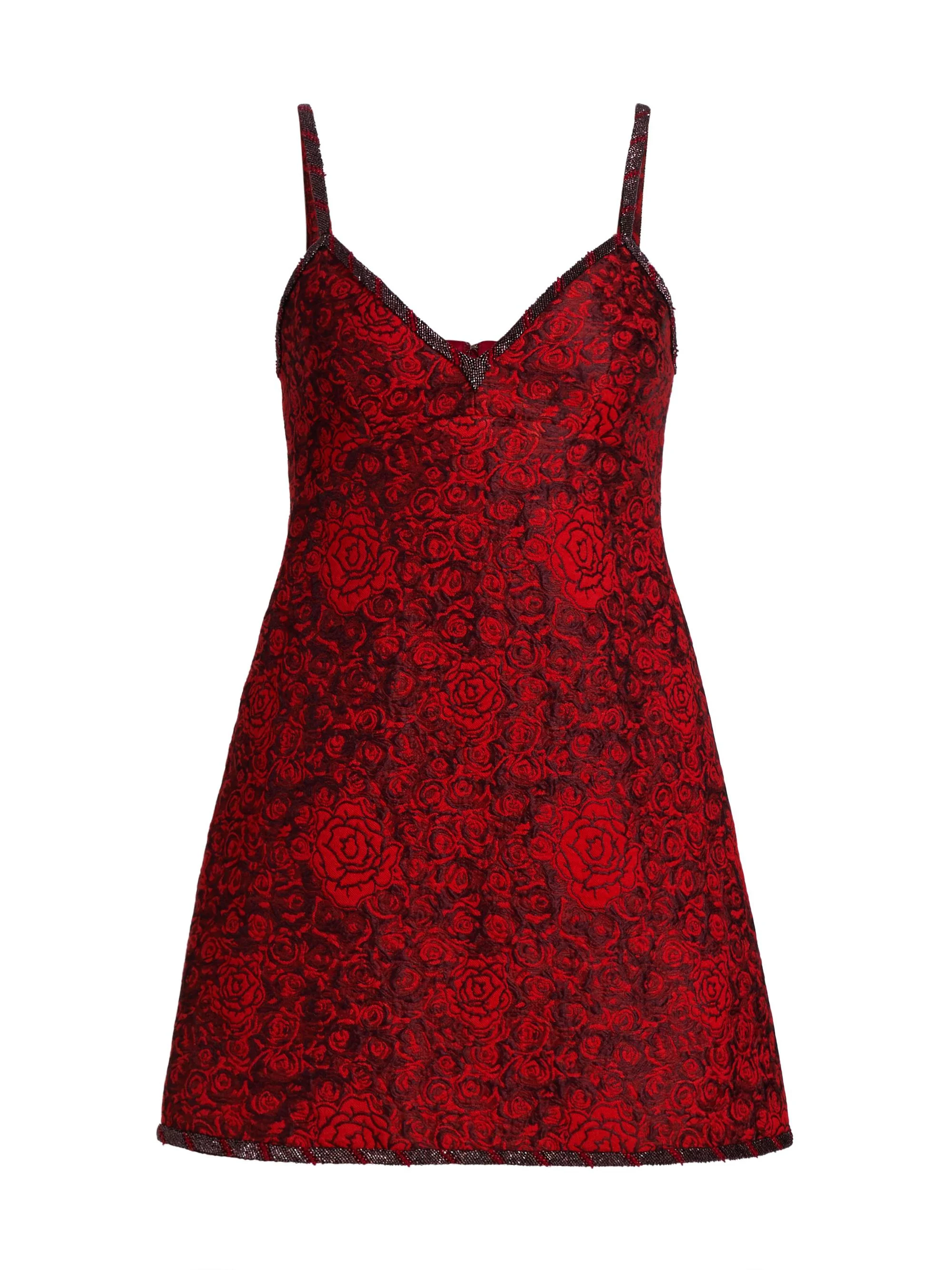 Women's Boa-B Floral Sleeveless Brocade Minidress - Scarlet Rose - 1