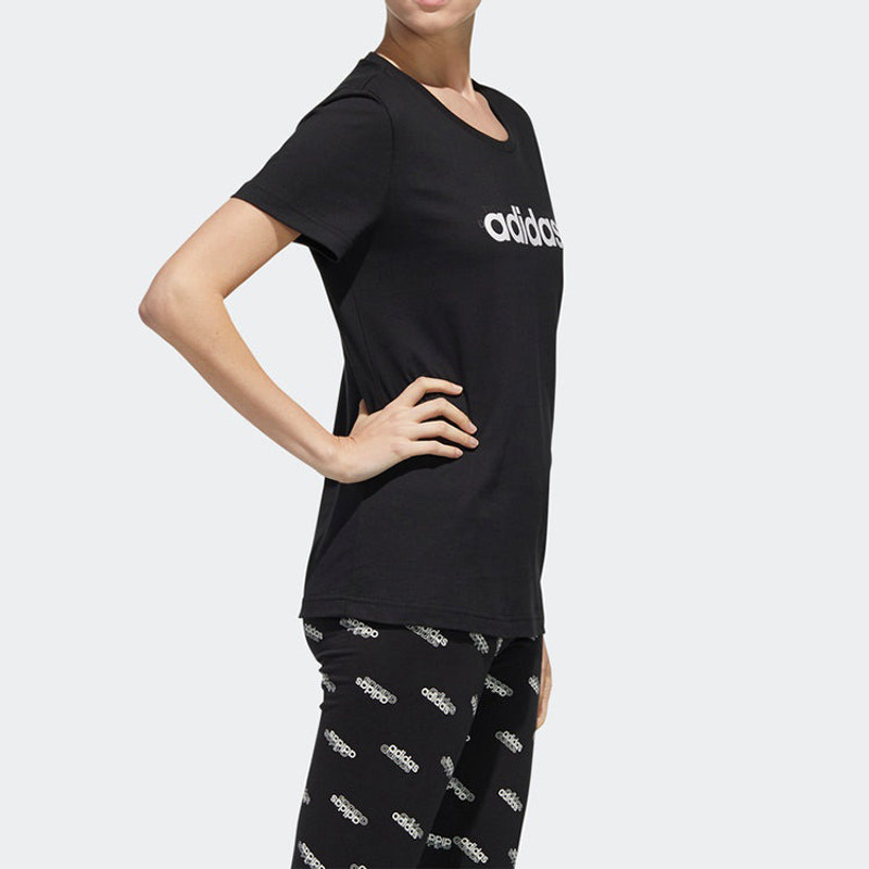 (WMNS) adidas Alphabet Logo Printing Training Sports Short Sleeve Black FM6154 5