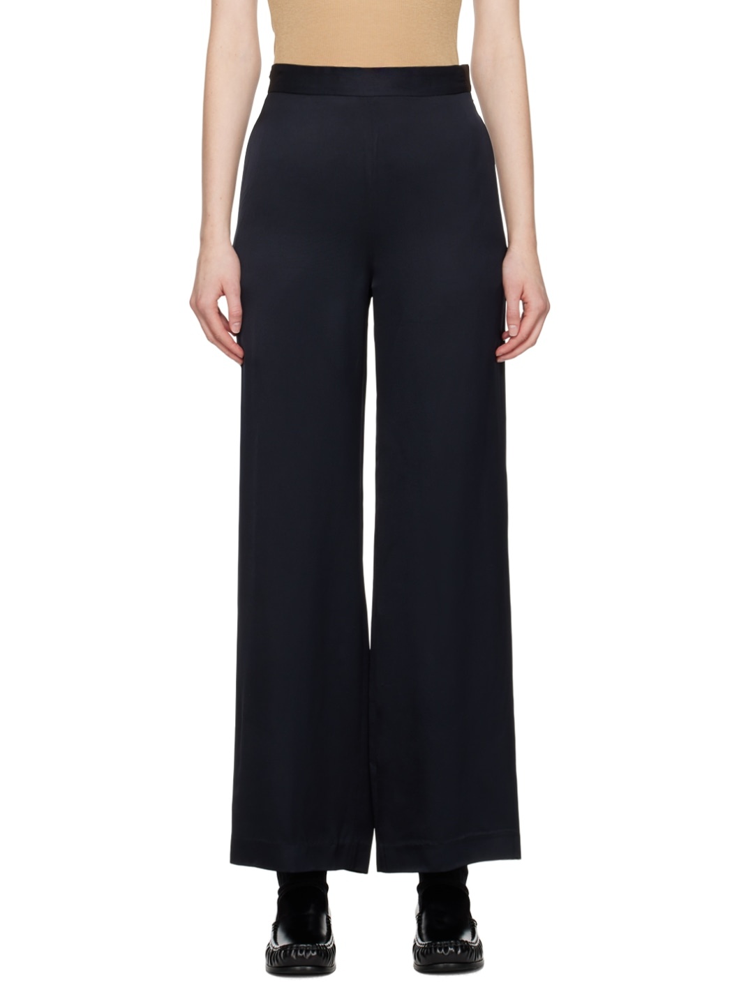 Navy Liquid Trousers - 1