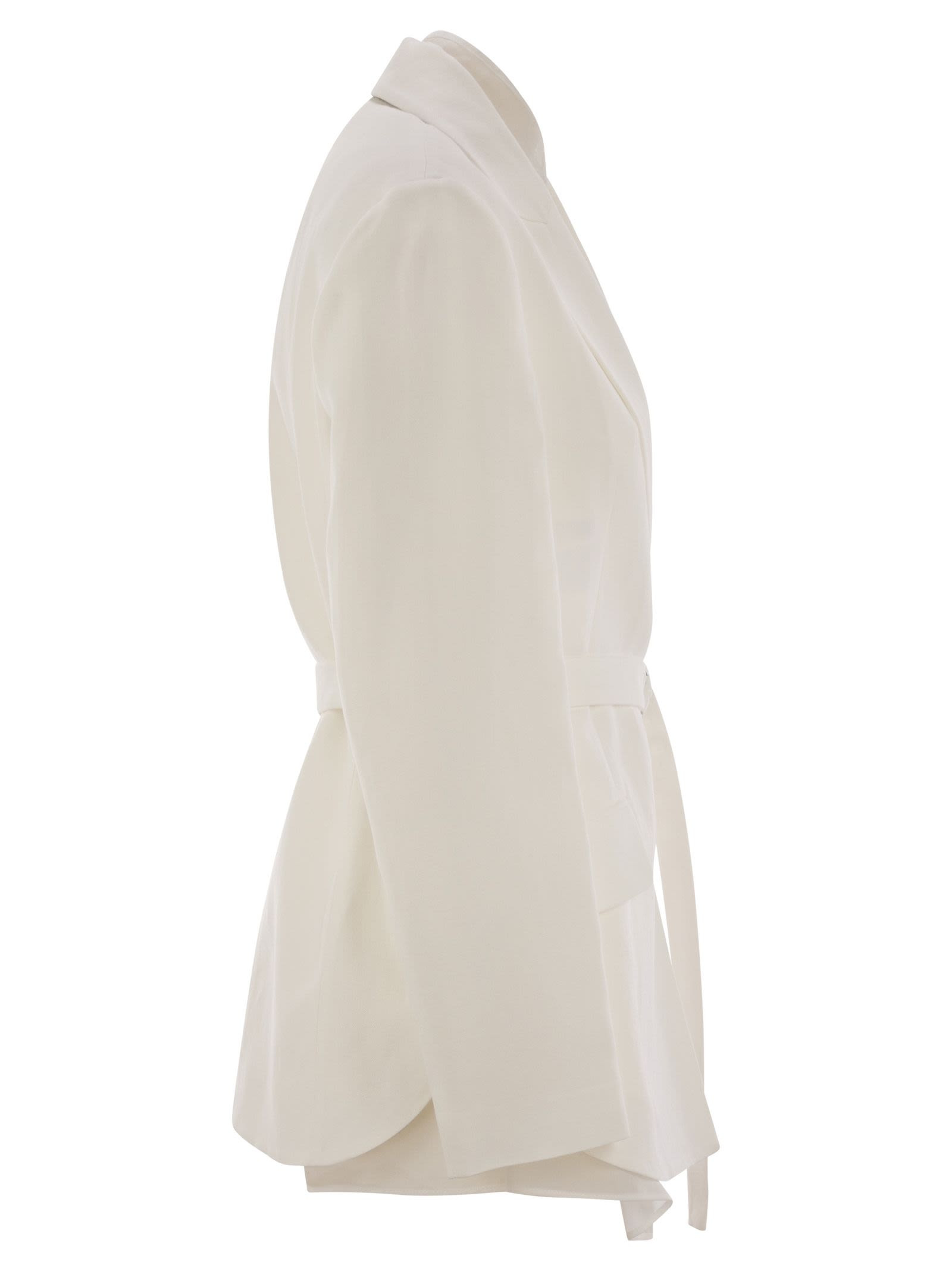 Brunello Cucinelli Women Fluid Viscose And Linen Twill Jacket With Belt And Necklace - 3