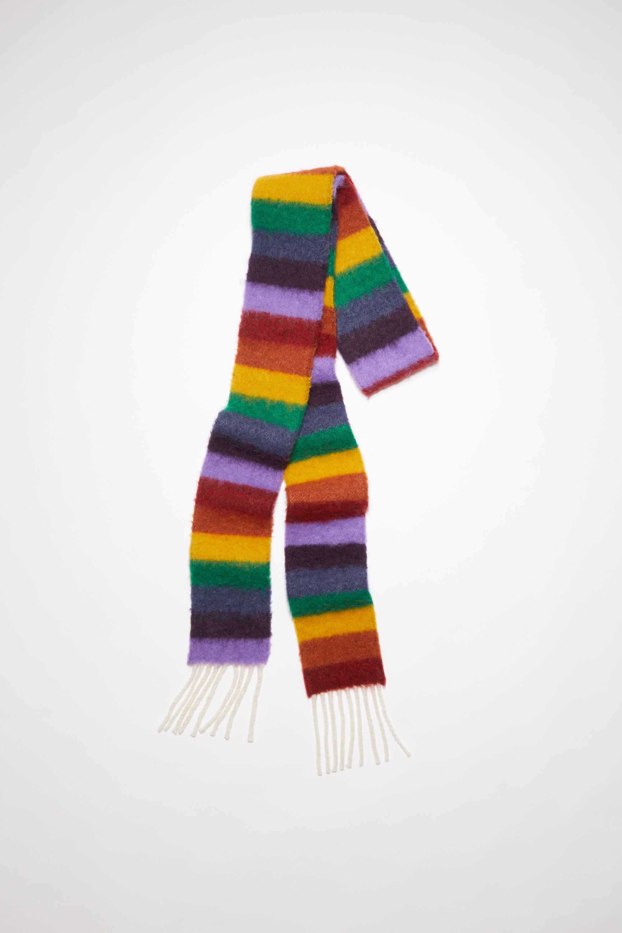 Wool-blend stripe long slim scarf - Yellow/purple/green - 1