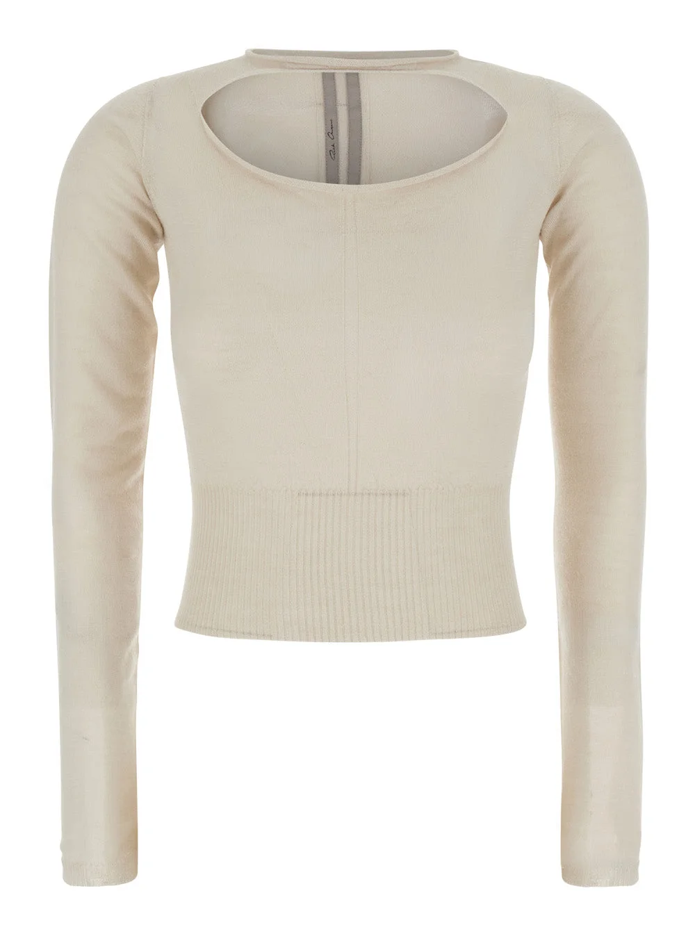 Rick Owens Women Beige Cropped Sweater With Front Cut-Out And Ribbed Trims In Cashmere For Women - 1