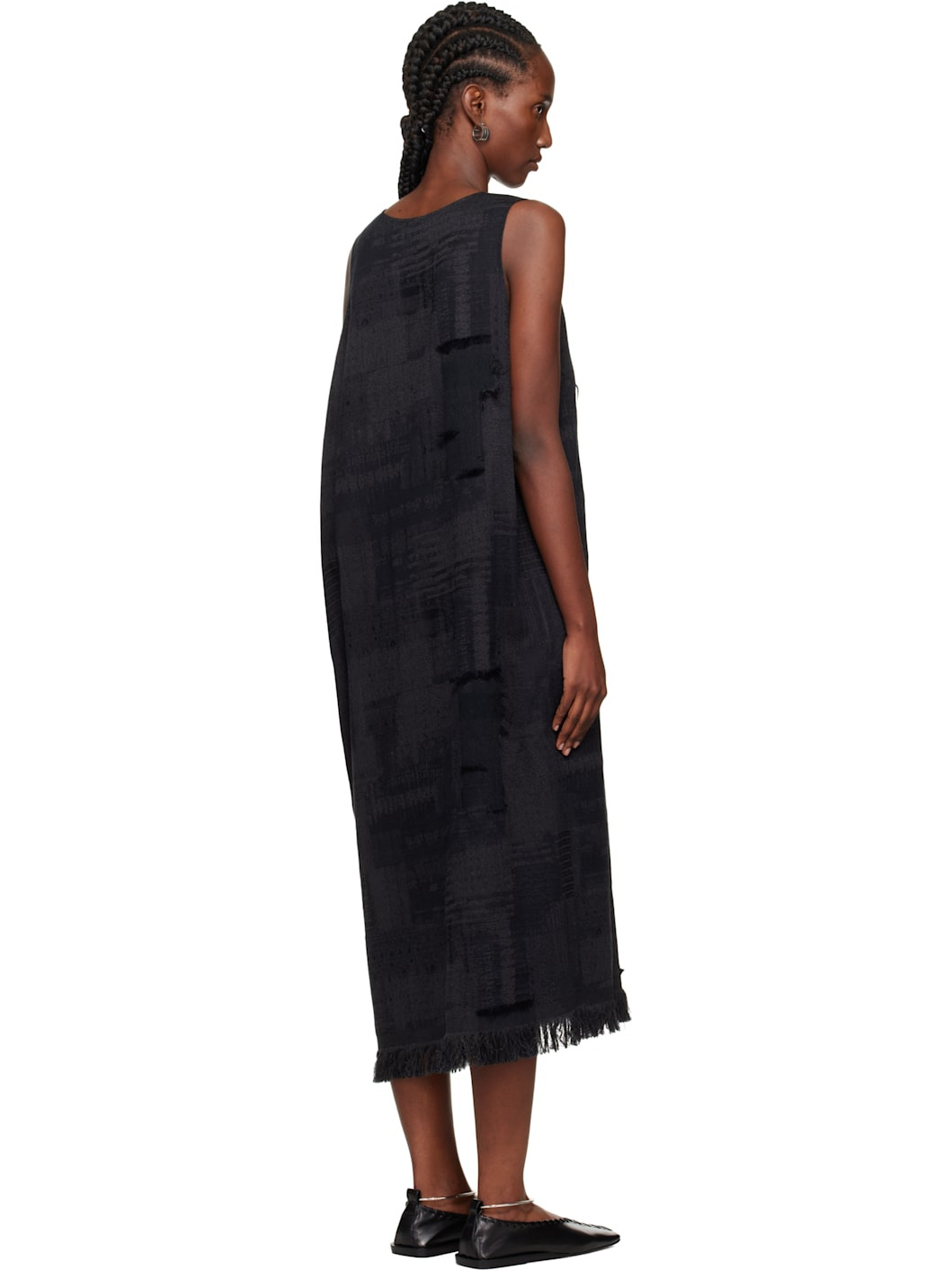 Black O-Asymmetry Sleeveless Midi Dress - 3