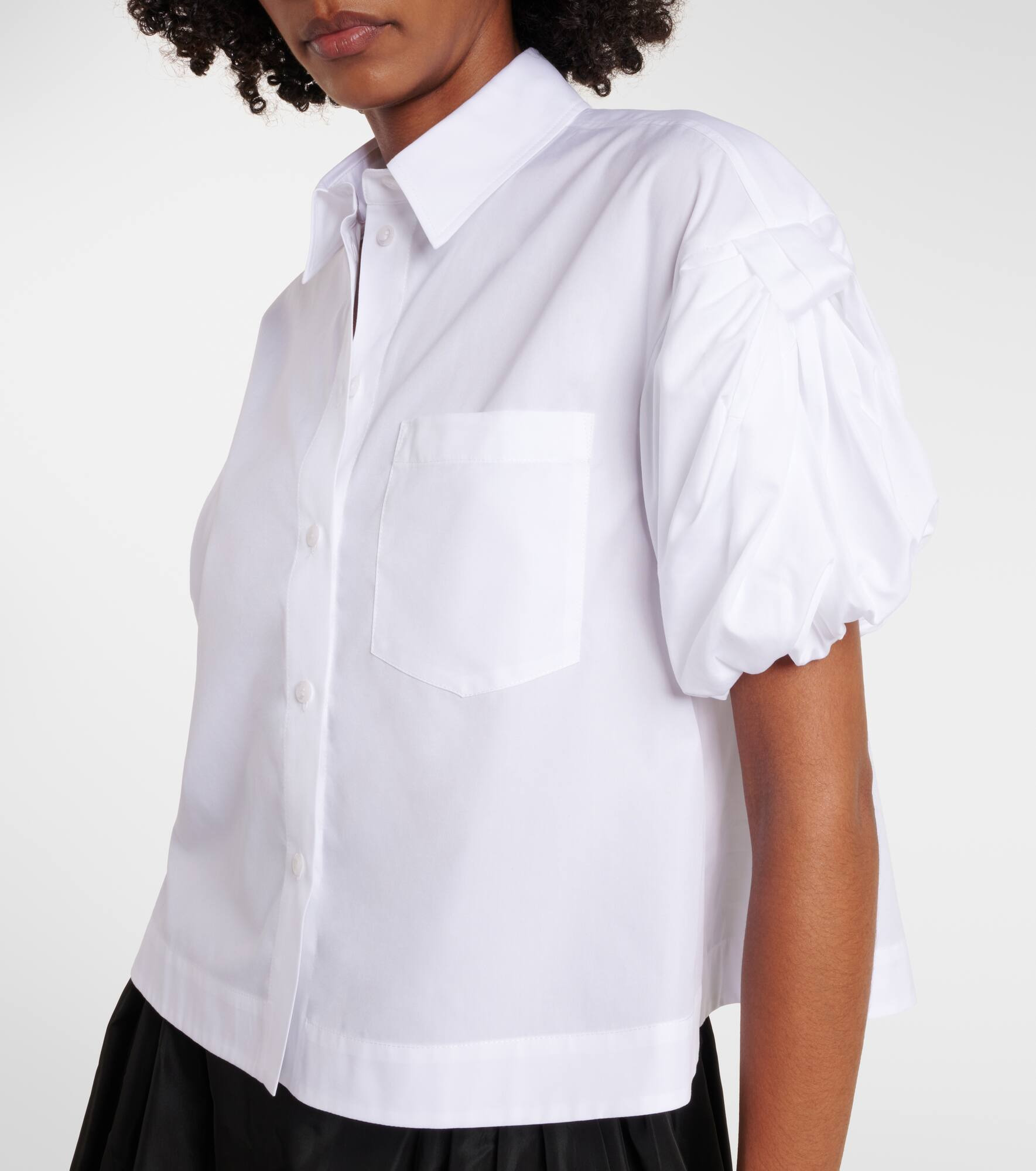 Cropped puff-sleeve cotton poplin shirt - 5