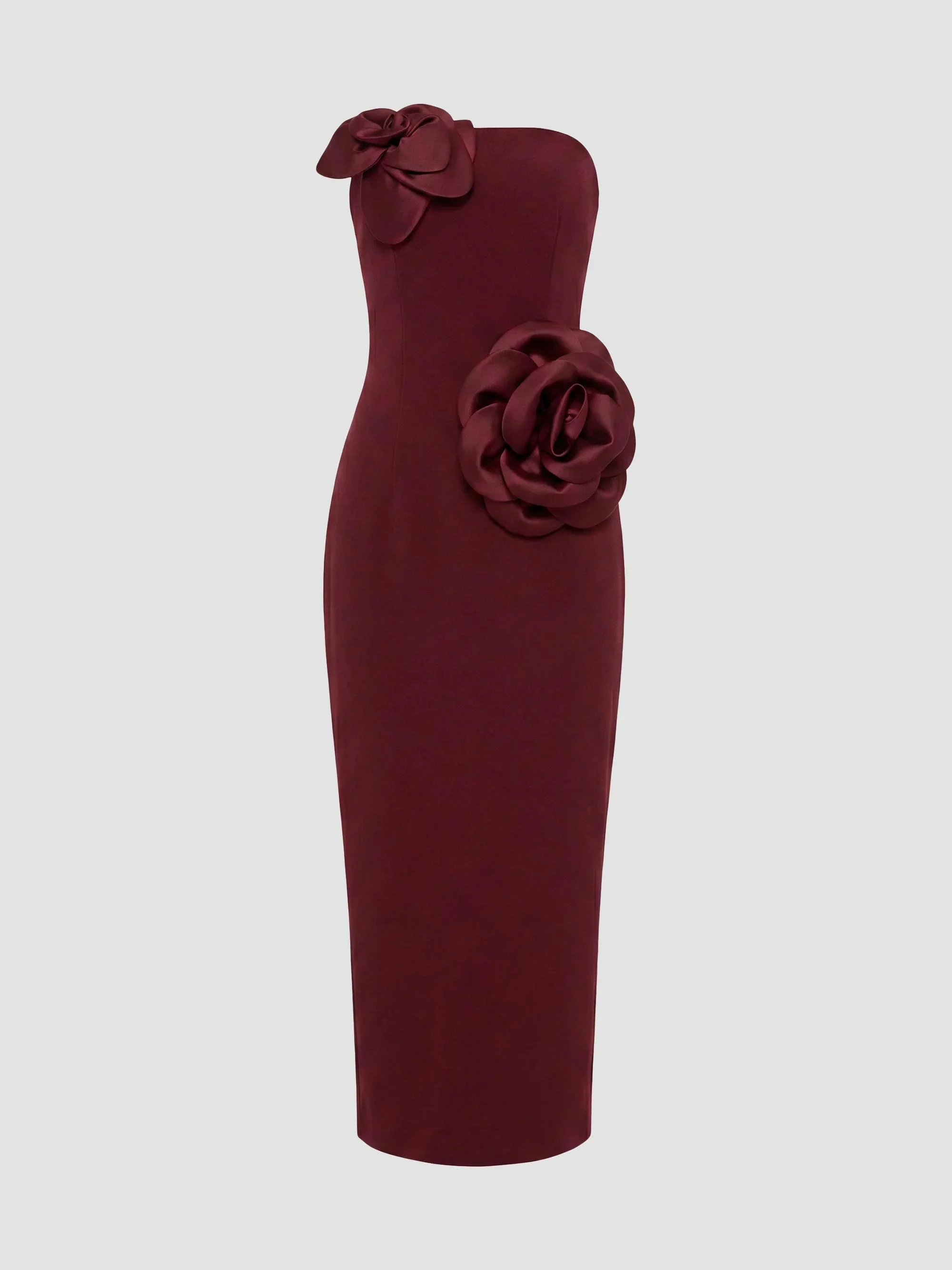 Women's Floral Crepe Strapless Maxi Dress - Wine - 1