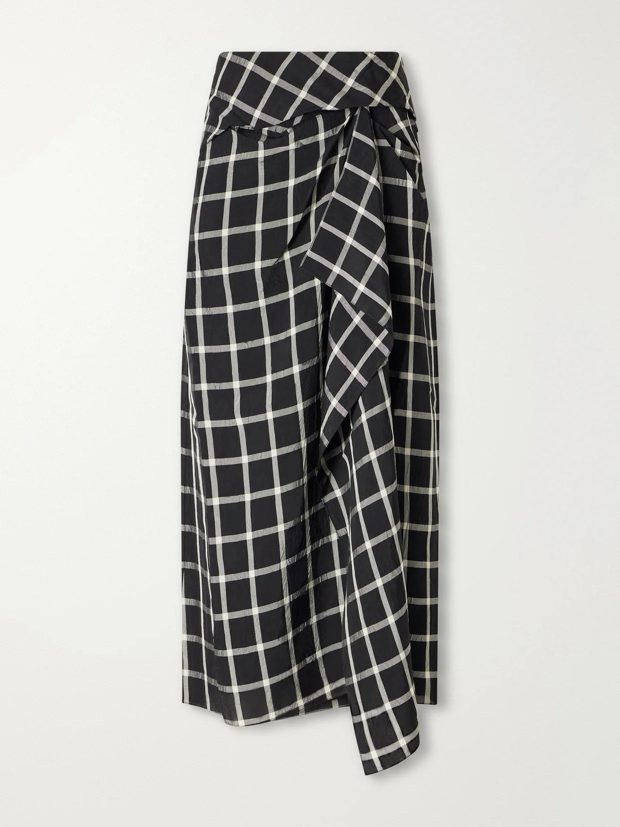 Draped Checked Crinkled-satin Midi Skirt - 1