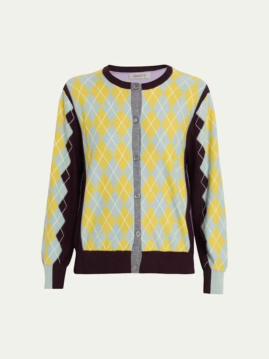 William Wool Argyle Colorblock Cardigan - 1