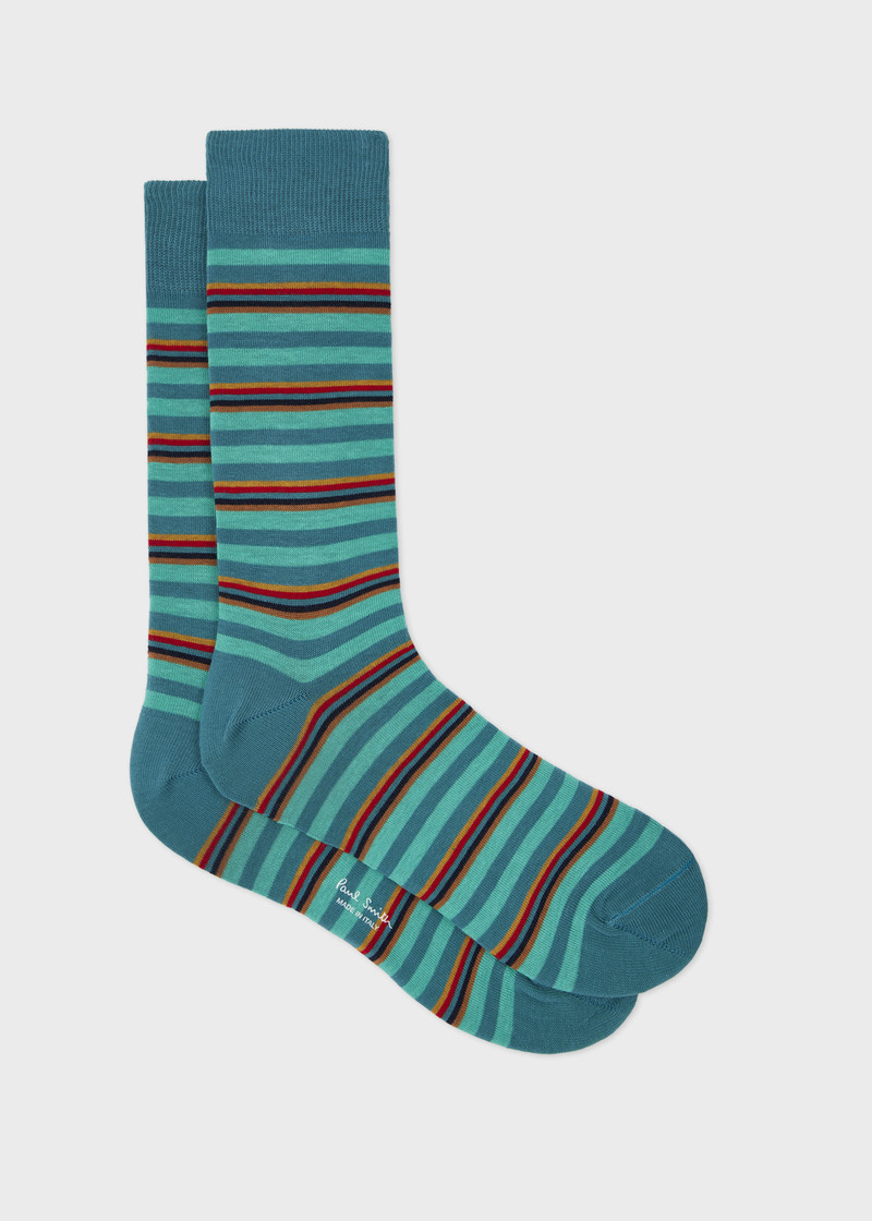 Turquoise 'Artist Stripe' Placement Socks 1
