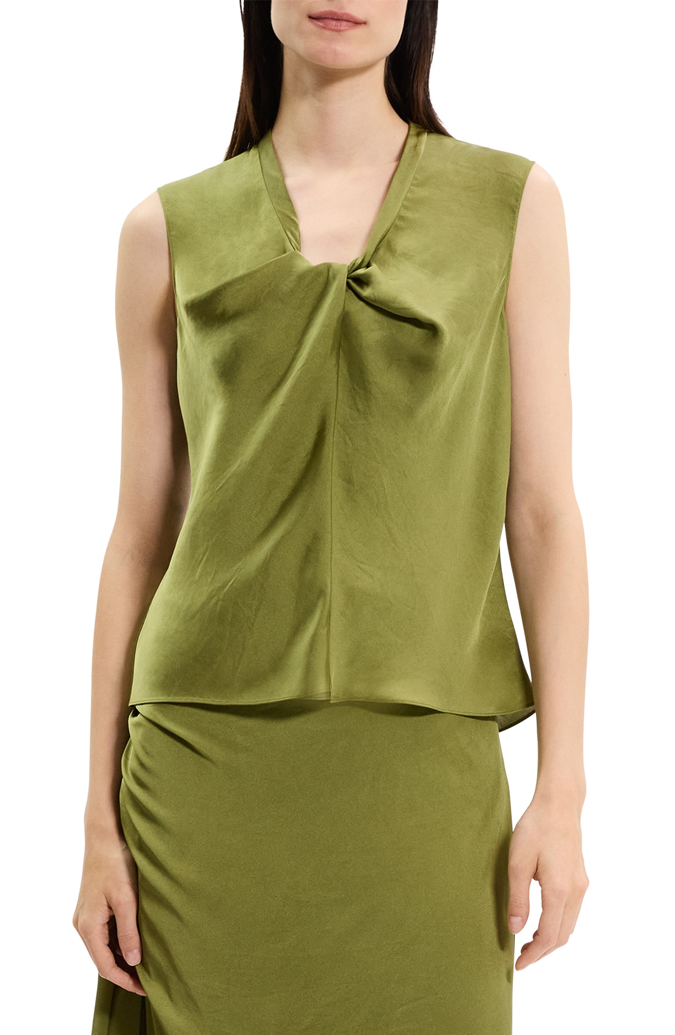 Theory Twist Neck Sleeveless Top in Avocado at Nordstrom - 1